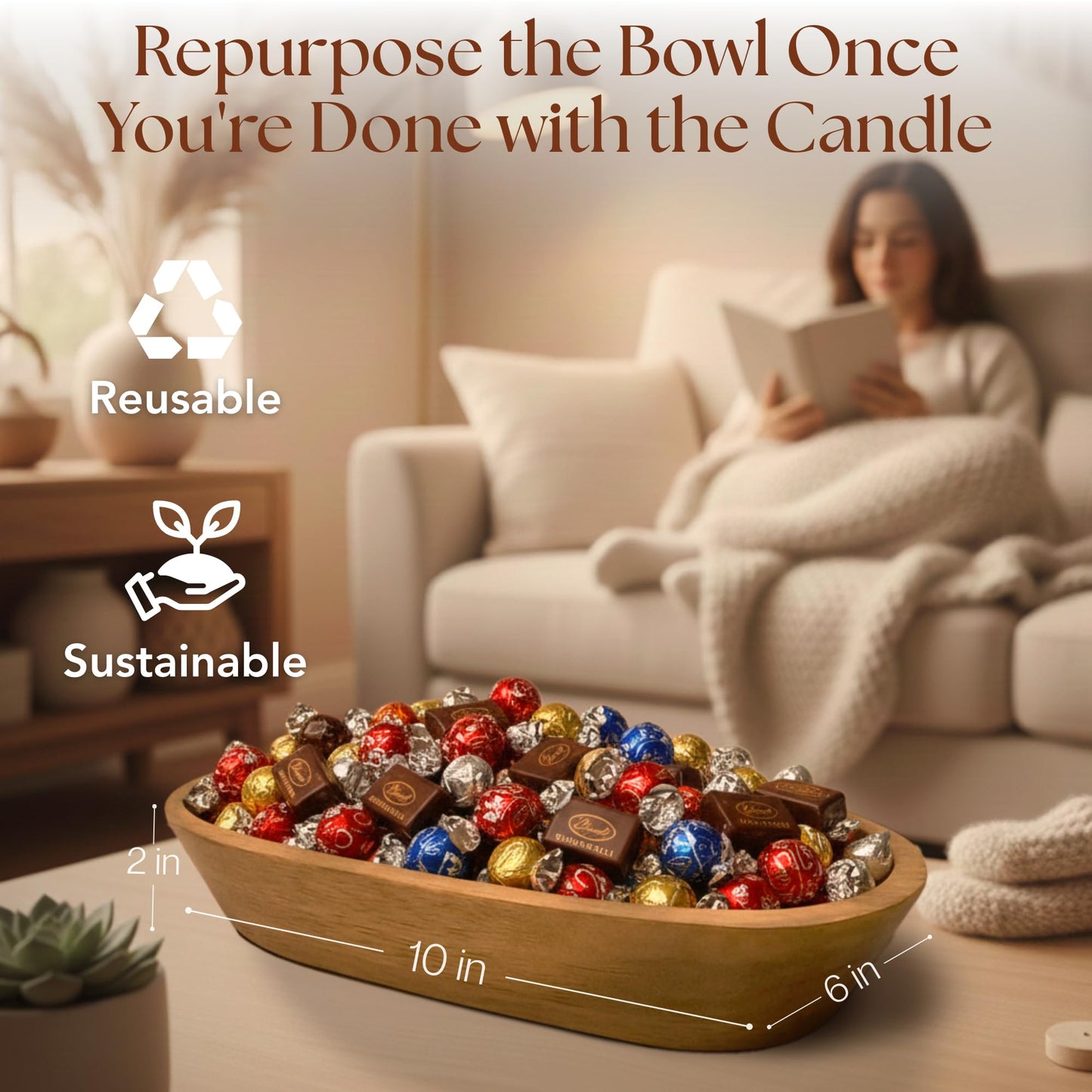 Dough Bowl Candle Co. Winterberry Soy Candle - 3 Wick Rustic Farmhouse Decor Odor Eliminator in Wooden Bowl, 20 Ounce, All-Natural Gift for Women and Men, Coffee Table Decor
