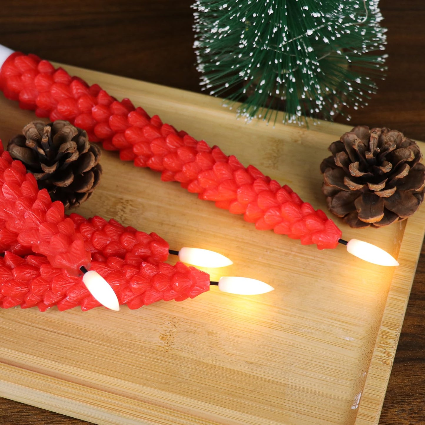 DRomance Christmas Tree Flameless Taper Candles Battery Operated with 10-Key Remote and Cycle Timer 4 Pack Real Wax 3D Wick Flickering LED Candlesticks Holiday Decor(Red, 0.79 x 9.9 Inch)