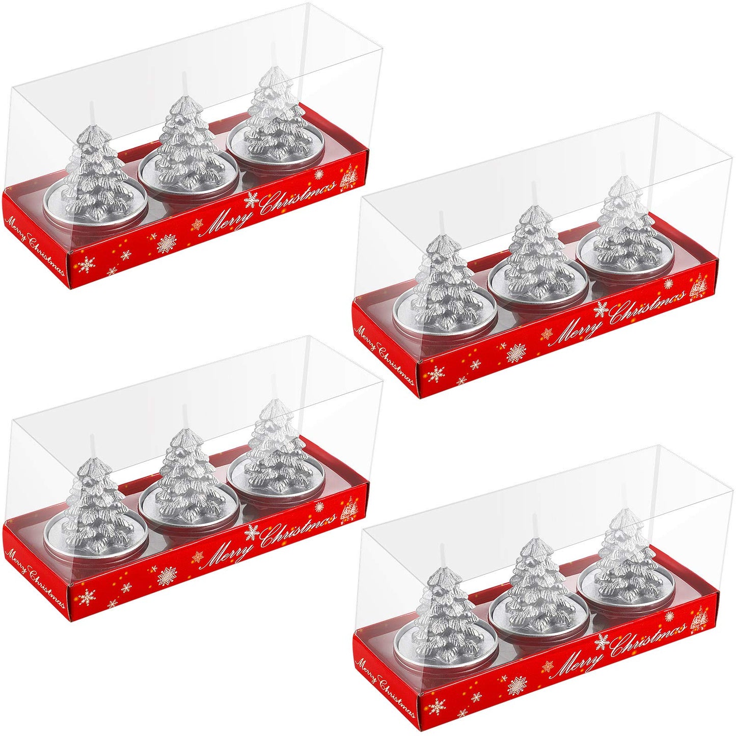 12 Pieces Christmas Tree Tealight Candles Handmade Delicate Tree Candles for Christmas Home Decoration Gifts (Silver)