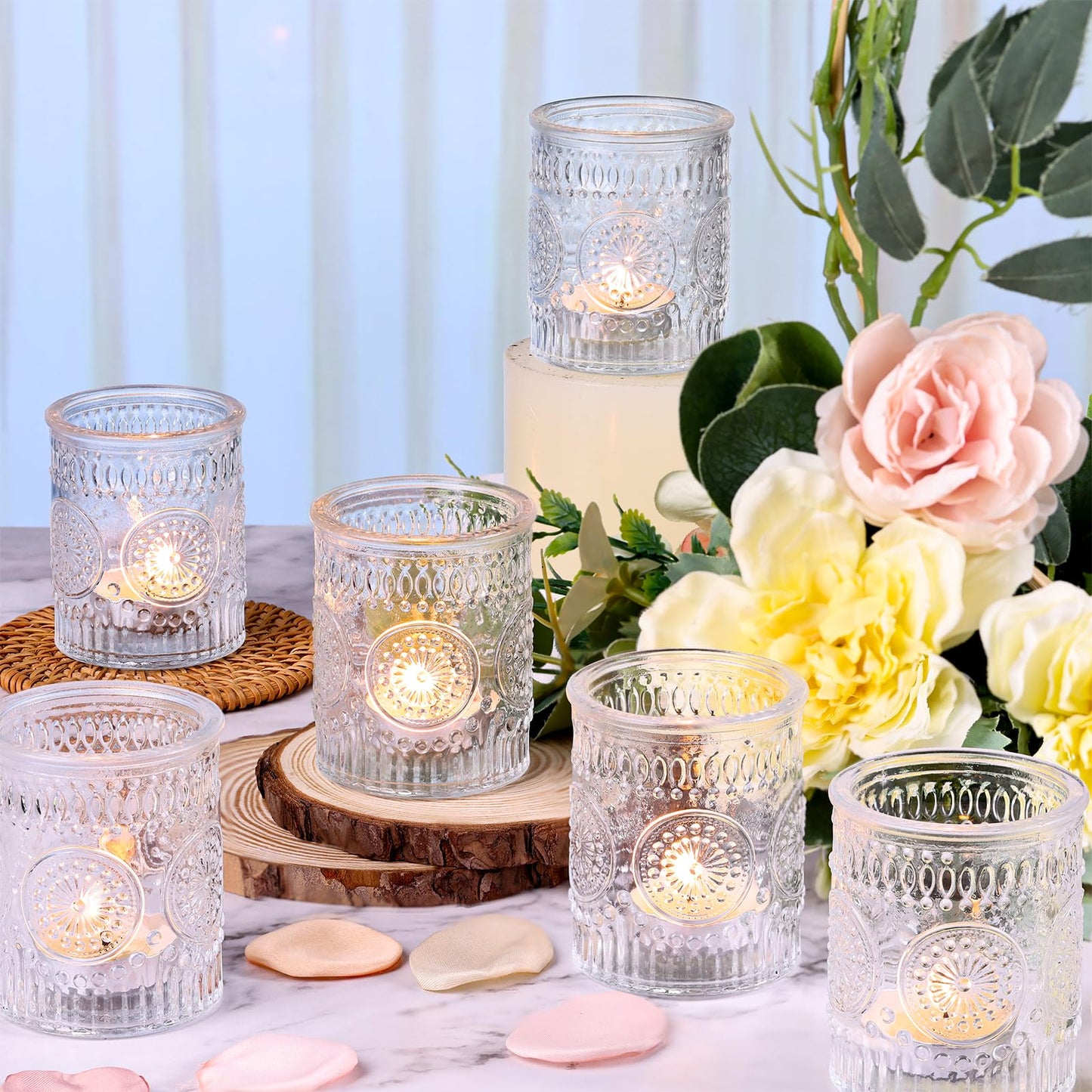 Lanttu 12 Pcs Clear Glass Votive Candle Holders for Wedding Table Centerpiece, Clear Tea Lights Candle Holders Bulk for Dinner Birthday Bridal Shower, Christmas, Thanksgiving Party Decor