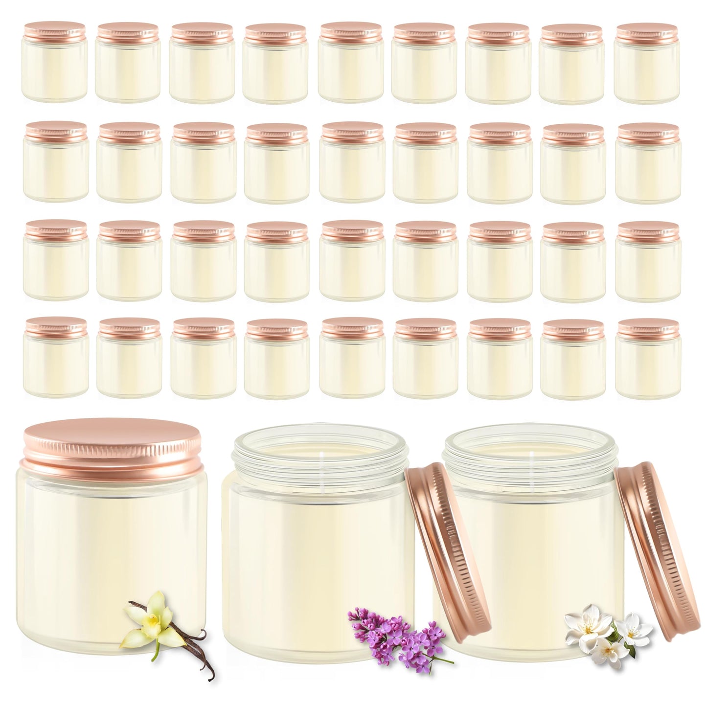 ACITHGL 36 Pcs 4oz Mini Mason Jar Candles Small Scented Candles Bulk Aromatherapy Ideal Souvenir Favors for Wedding Birthday Party (Vanilla, Lilac, Gardenia, Pink)