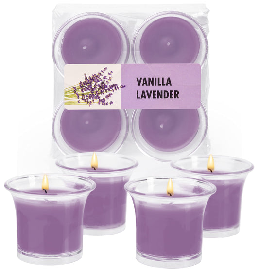 HYOOLA Clear Cup Scented Votive Candles - Vanilla Lavender - 12 Hour Burn Time - 4 Pack - European Made