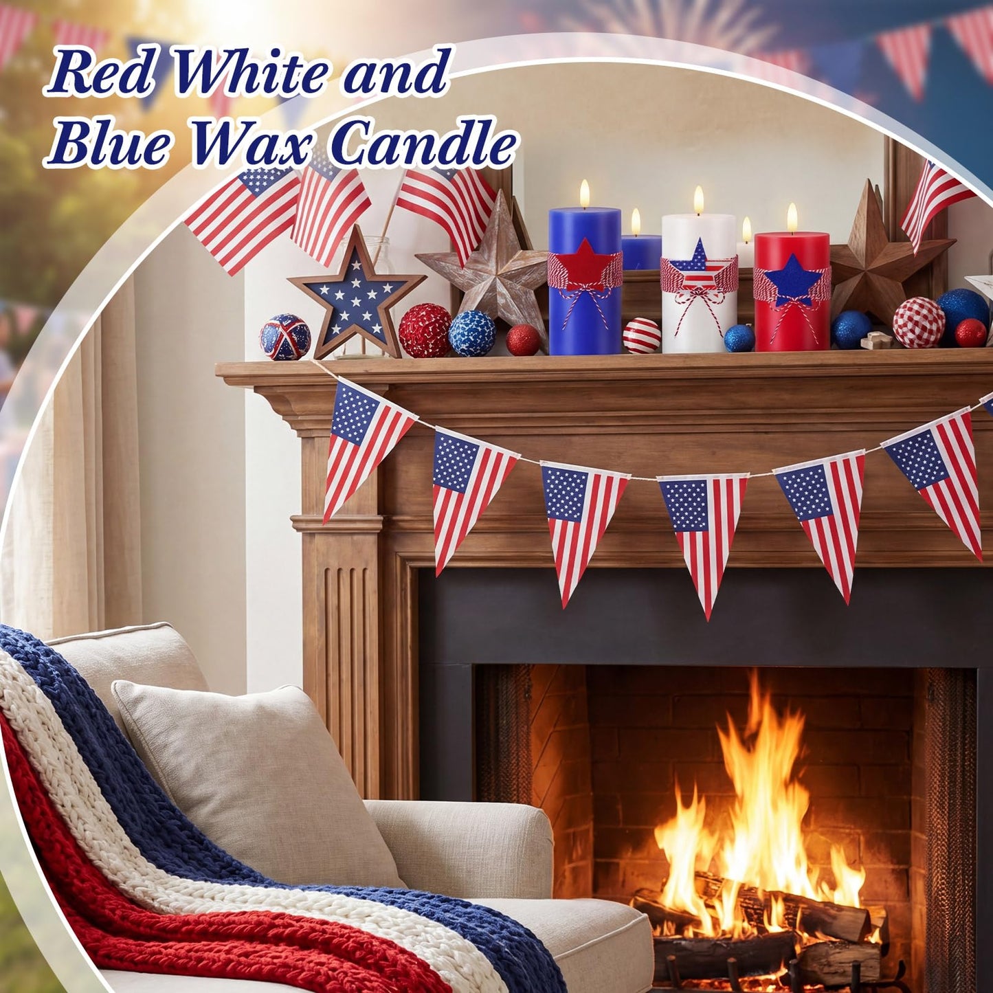4th of July 4" 5" 6" Flameless Pillar Candles with Remote, Set of 3 Patriotic Red White Blue Battery Operated LED Candle with Star Felt, Independence Day Decorations for Home Party Table Fireplace