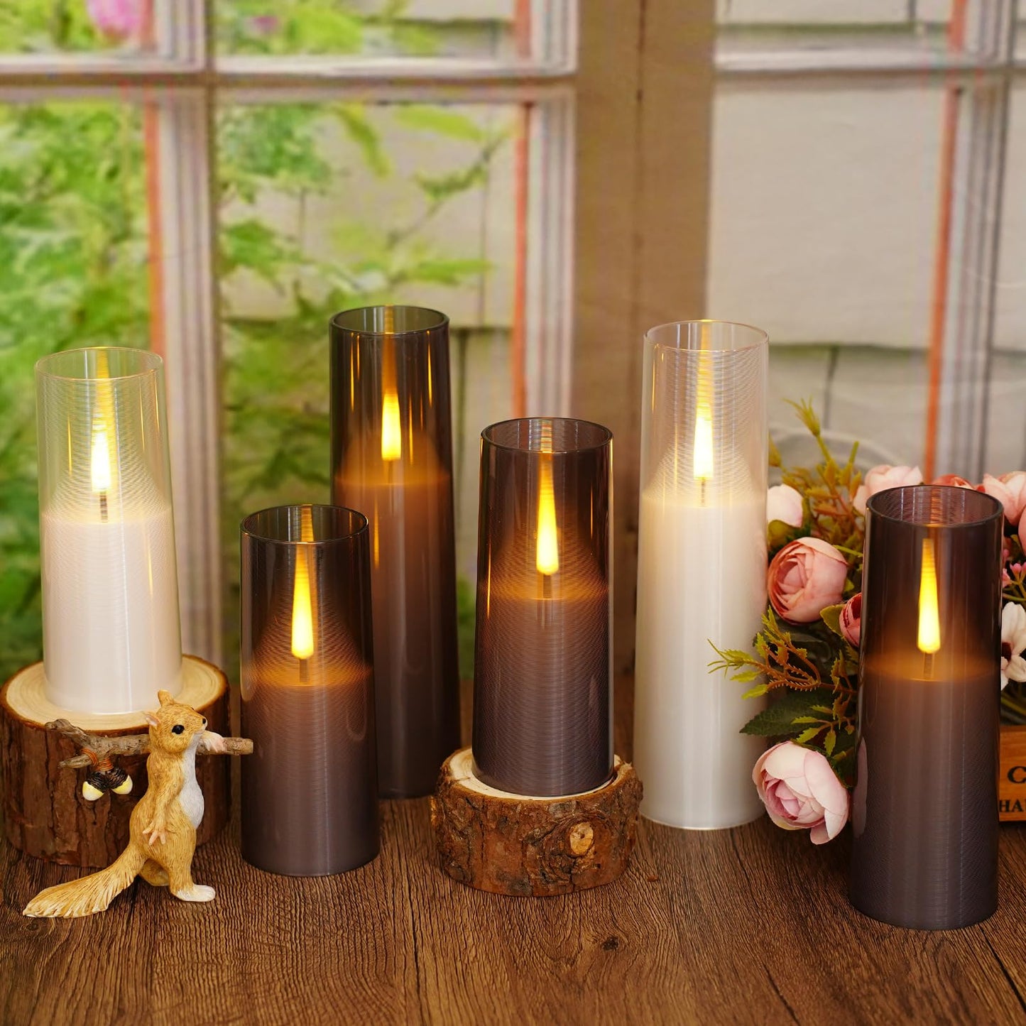 Thorbling Flameless LED Candles, Battery Operated Upgraded Realistic 5 Pcs Flickering Flame Pillar Candles with Remote Timer, for Romantic Ambiance and Home Decoration (Grey)
