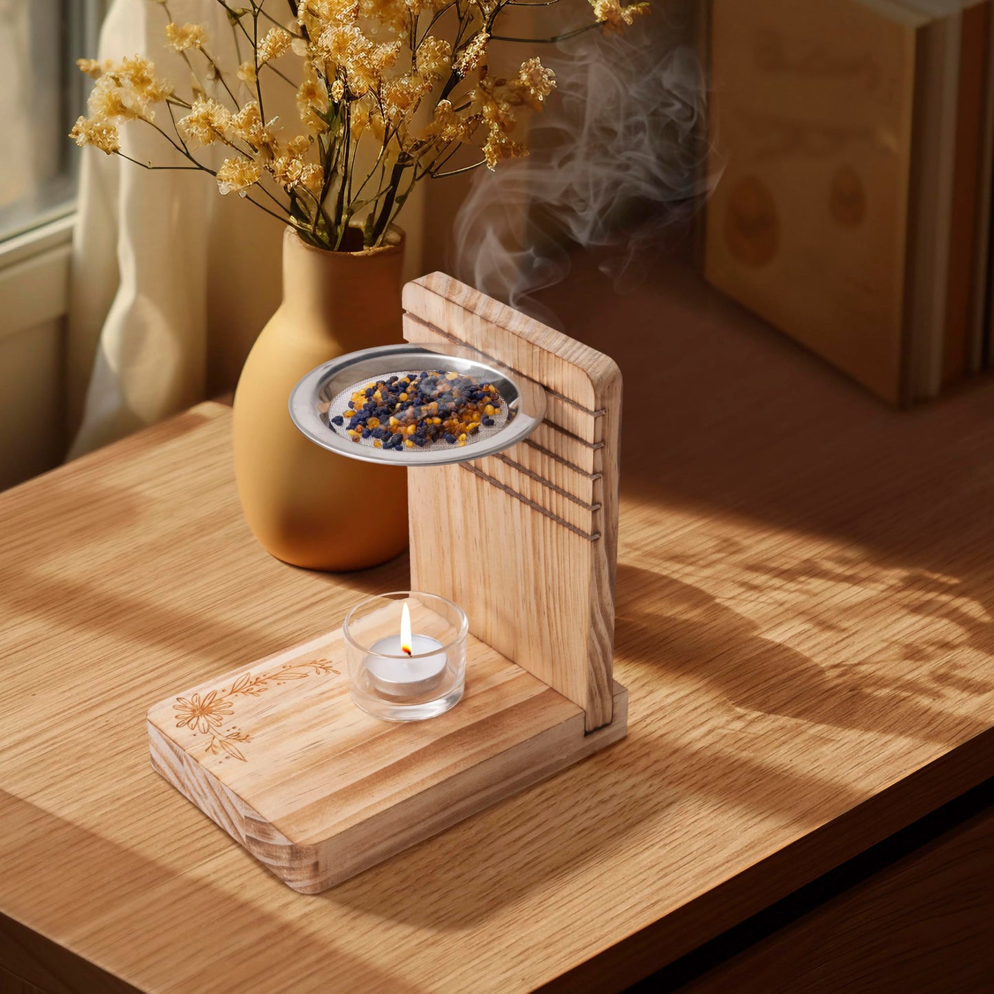 2PCS Incense Burner, Incense Holder – Tea Light Candle or Charcoal Resin Heated for Yoga Spa Aromatherapy Meditation, Bakhoor Burner Used for Burning Charcoal, Sambrani, Dhoop & Myrrh Resin (Brown)