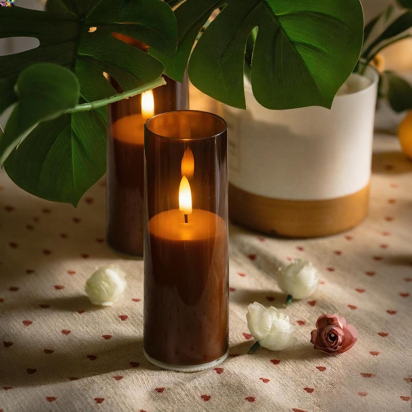 CANDLE CHOICE Indoor Outdoor Flameless Candles with Timer Waterproof Realistic Flickering Battery Operated Pillar LED Lights with Acrylic Shell Wedding Party Christmas Decorations 6 Pack 2”x6” Brown