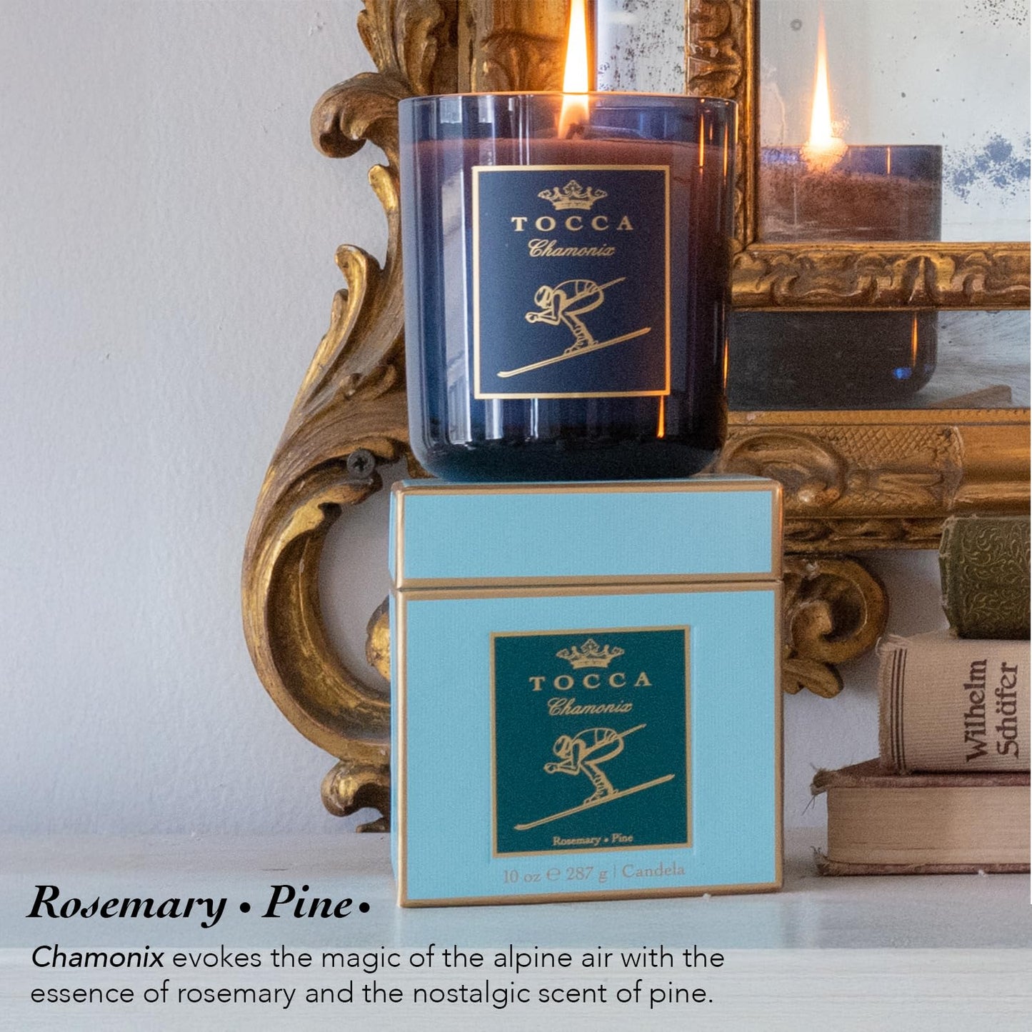 TOCCA Chamonix 10oz Candle - Rosemary & Pine Scented, Hand Poured Soy-Wax Blend with 100% Cotton Wick, 60 Hour Burn Time