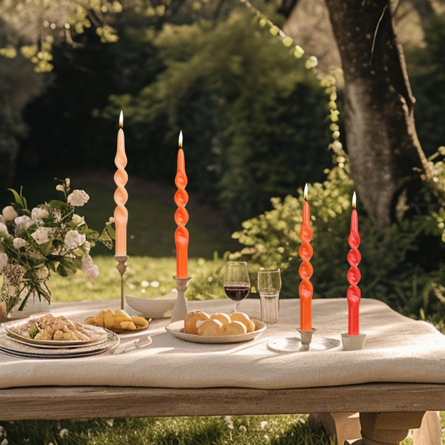 MAITREYA Orange Spiral Taper Candles Conical Stick Candles-Set of 4 for Decoration Weddings Party Church-Unscented Dripless Candles,10inch(C-Gradient Orange)