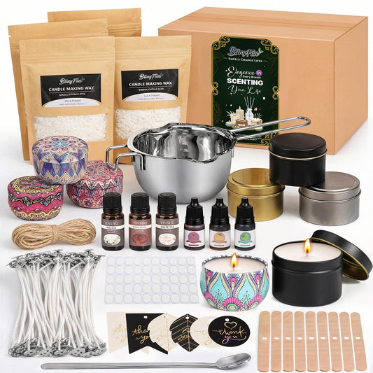 Blingfun 2LB Soy Wax Candle Making Kit,DIY Candle Making Supplies with Wicks, Stickers,Candle Jar, Melting Pot,Fragrances Oils & Dyes,Scented Candle Starter Full Kit for Adults (2LB)