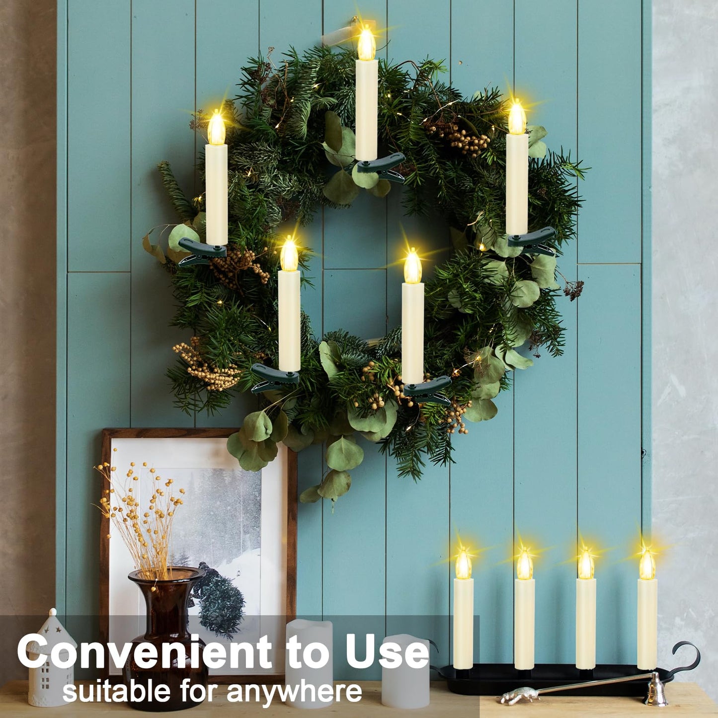 Kuandawei LED Christmas Candles, Flickering Clip on Candles for Christmas Tree, Battery Operated with Remote Timer, Warm White Light, Flameless Taper Candle for Home Christmas Decor, Set of 20