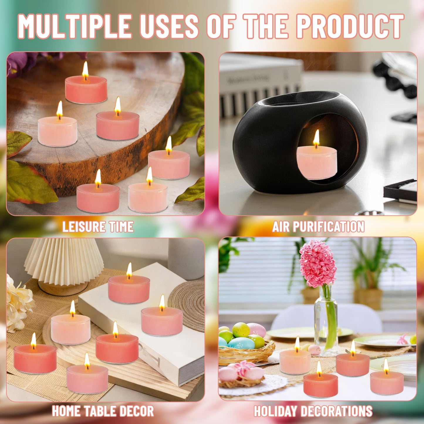 Rose Scented Tea Light Candles 12 Pack Gradient Pink Hand Poured Smokeless 4 Hours Clean Burning Small Round Tealight Candles for Mother's Day Meditation Romantic Dinners Wedding Cozy Evenings