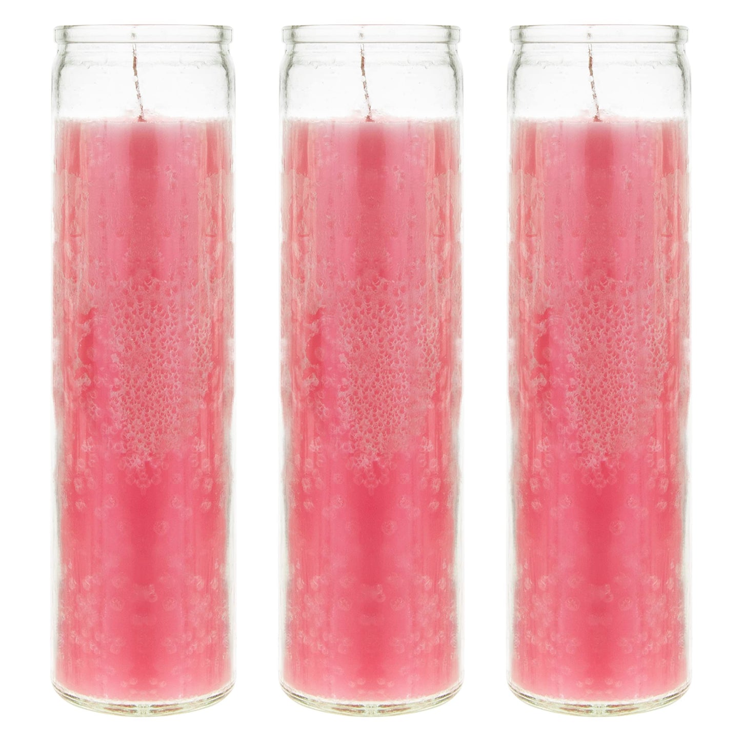 Mega Candles 3 pcs Unscented Pink 7 Day Glass Container Devotional Prayer Candles, Premium Wax Candle 2 Inch x 8 Inch, Sanctuary, Vigils, Prayers, Blessings, Religious, Memorials, Remembrance
