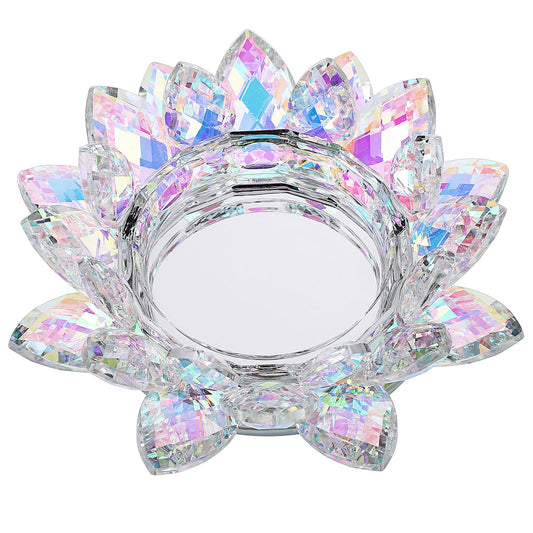OwnMy Crystal Lotus Flower Candle Holder for Pillar Candle up to 3", Decorative Glass Lotus Petal Votive Candle Holder Tea Light Holder Candle Stand Candle Lamps for Home Decor Wedding Party, AB Color
