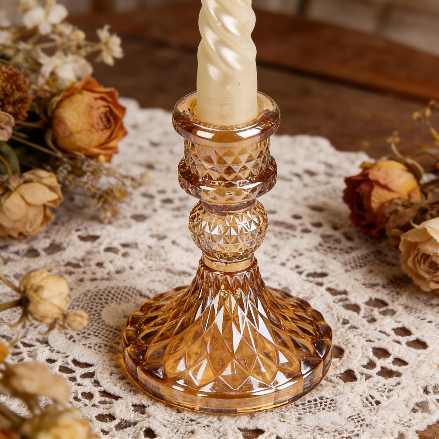 Gold Candle Holders -Glass Taper Candle Holders for Table Centerpiece for Table Centerpiece Wedding Party Festive Christmas Mantel Decoration or Home Decor Set of 2