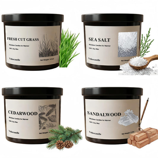 VOHO Wickless Candles for Candle Warmer Lamp, Set of 4 Scented Candles for Men Fathers Day Birthday Christmas Valentines Gifts, 26oz Soy Candle Sets for Candle Warmer(Cedar/Sandalwood/Sea Salt/Grass)