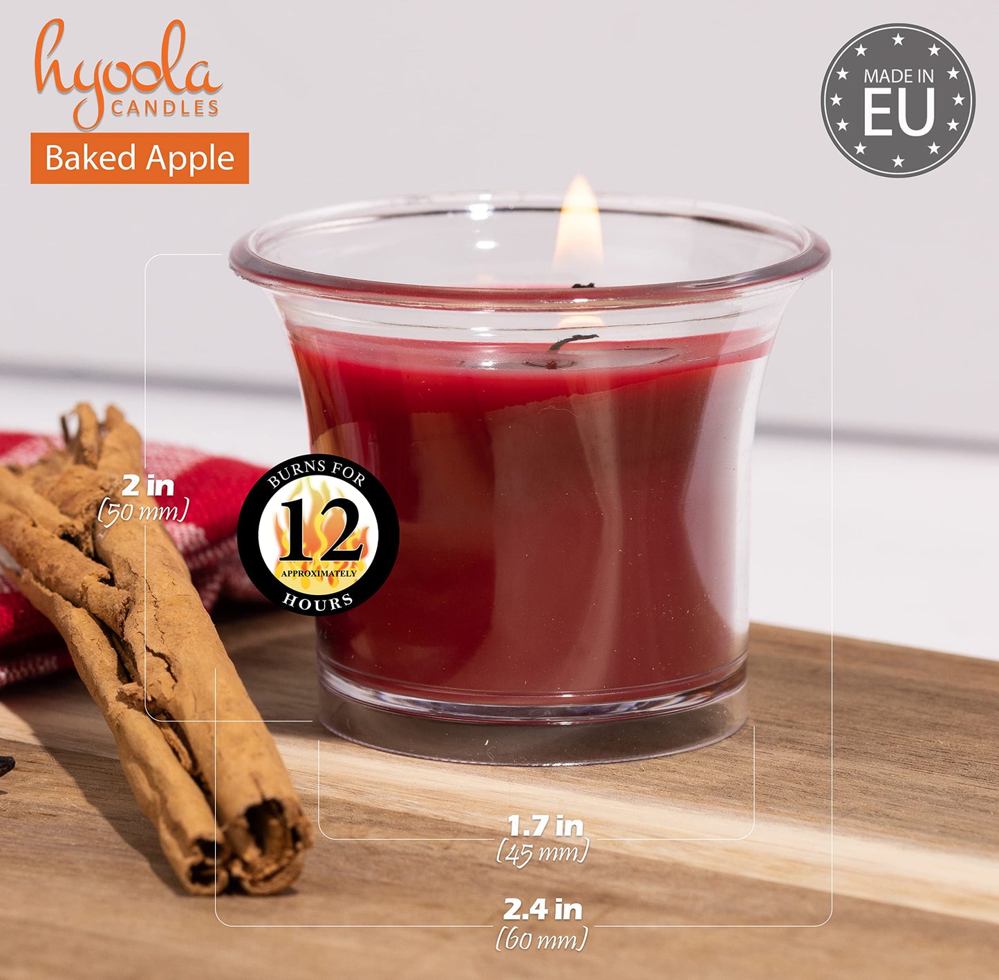 HYOOLA Clear Cup Scented Votive Candles - Baked Apple - 12 Hour Burn Time - 4 Pack - European Made