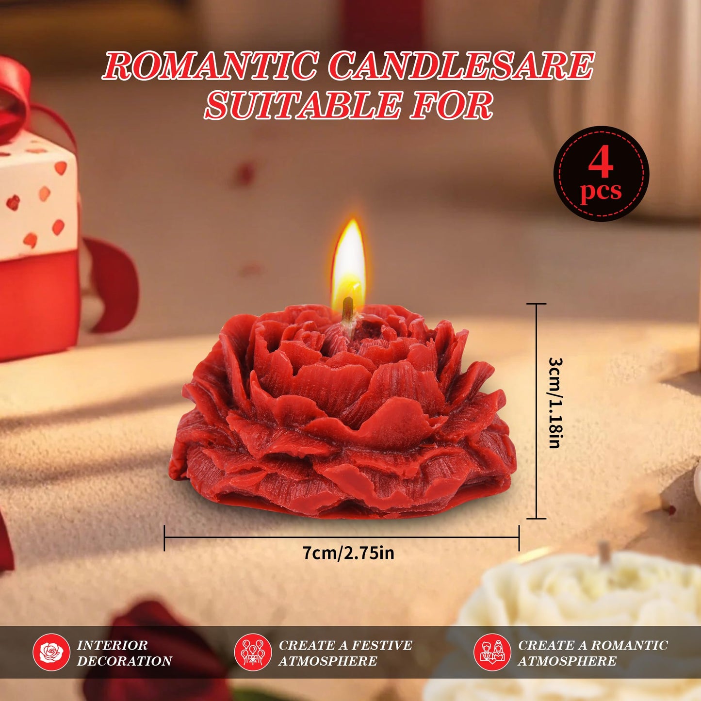 SUPXYC 4PCS Low Temperature Candles, Low Heat Body Safe Candles Wax Play for Adult, Romantic Wax Play Candles, Flower Shaped Scented Candles for Couples Date Night(3.1 Inch, Flower Fluorescence)
