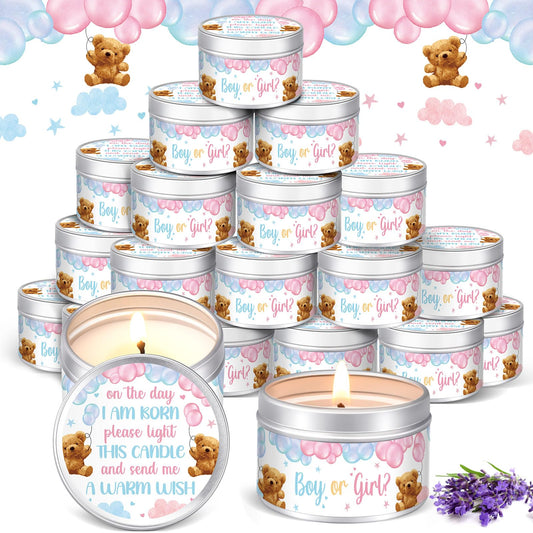 MTLEE 24 Pcs Gender Reveal Bear Baby Shower Party Favors Candles Lavender Scented Baby Shower Favors for Guests Rustic Tealights Candles Gender Reveal Return Gifts (1.2 oz, Blue and Pink)