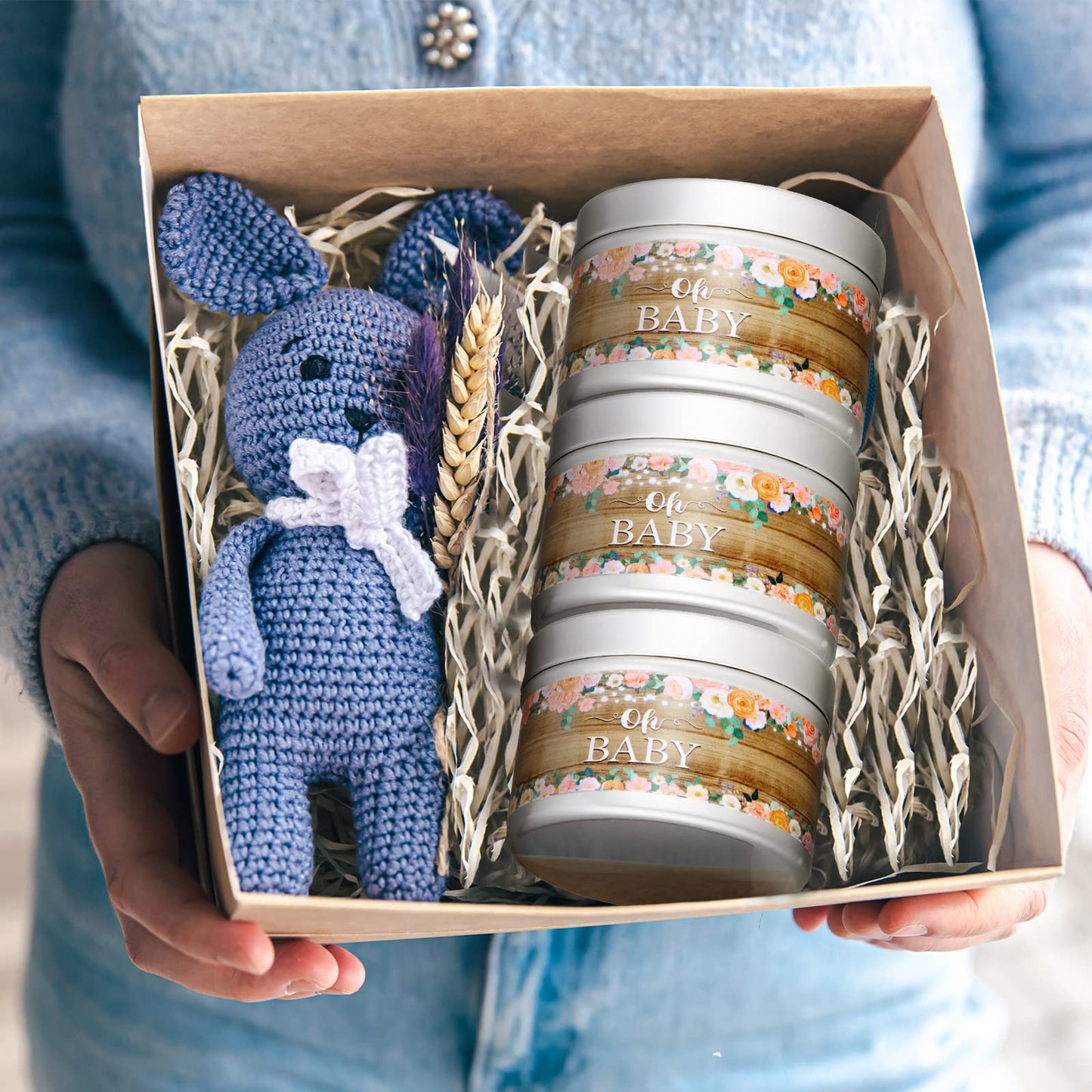 MTLEE 24 Pcs Wood Grain Baby Shower Party Favors Candles Lavender Scented Baby Shower Favors for Guests Rustic Tealights Candles Gender Reveal Return Gifts(1.2 Oz, Khaki)
