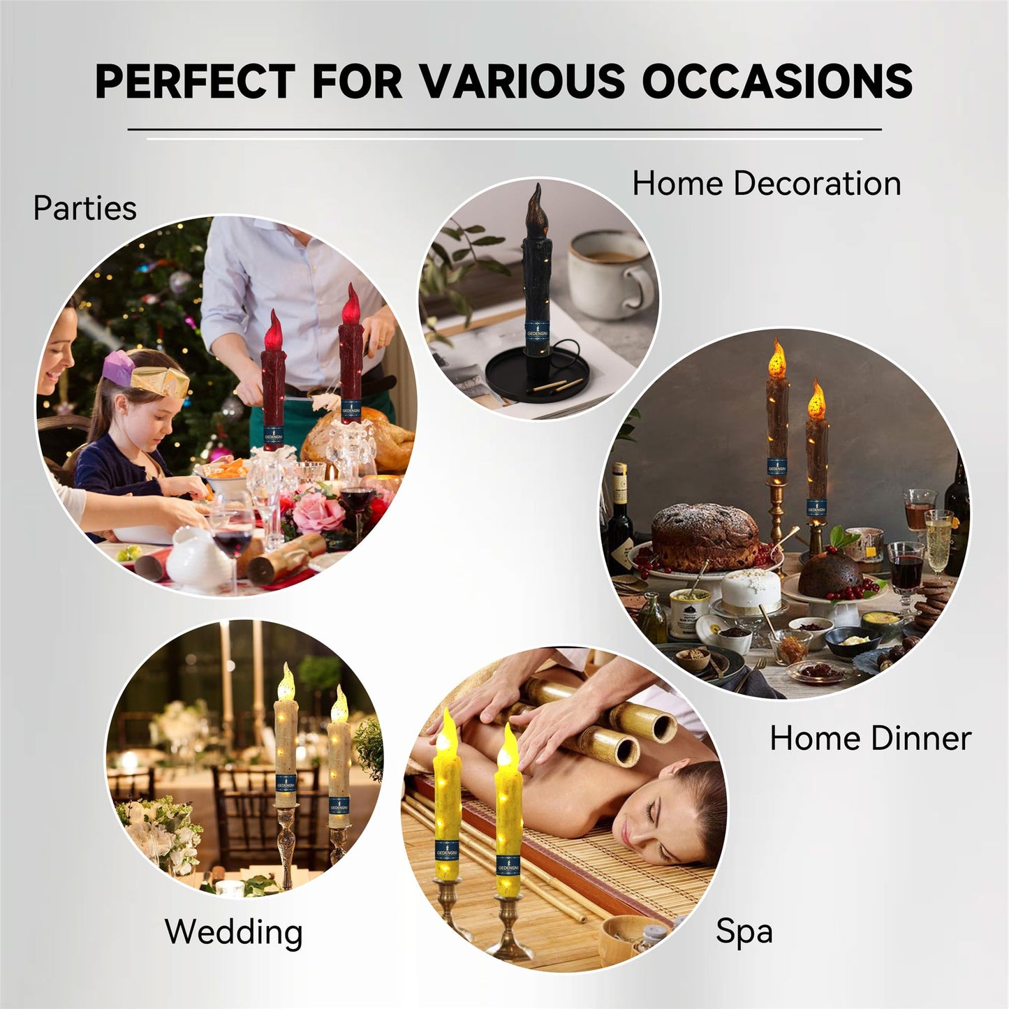 Gedengni Magical Candlesticks Flameless Taper Candle, 2pcs Black LED Tapered Candles Remote Dipped Candle 6inch Battery Chandelier for Enchanting Weddings and Harry Potter Inspired Vigils(LW2P-BA)