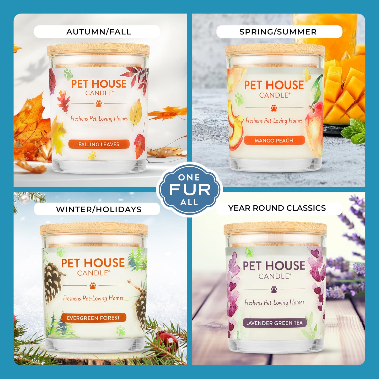 One Fur All Pet House Candle Plant-Based/Soy - Clean Burning Scented,Long Lasting Pet Odor Candle for Home - Sunwashed Cotton