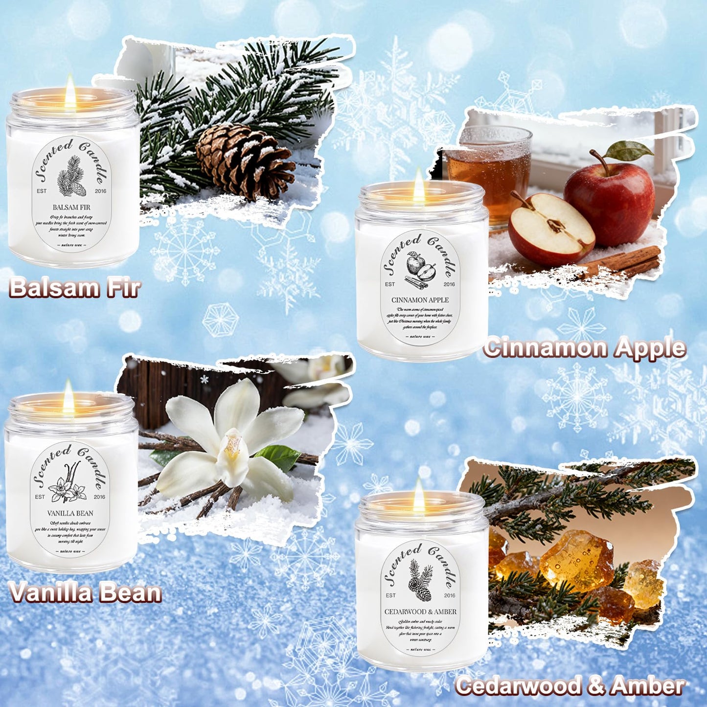 Scented Candle Gift Set, 4 Pack 28oz Soy Wax Scented Candles for Home – Cinnamon Apple, Balsam Fir, Vanilla Bean, Cedarwood & Amber – Cozy Aromatherapy Candles for Holiday & Home Decor Gifts