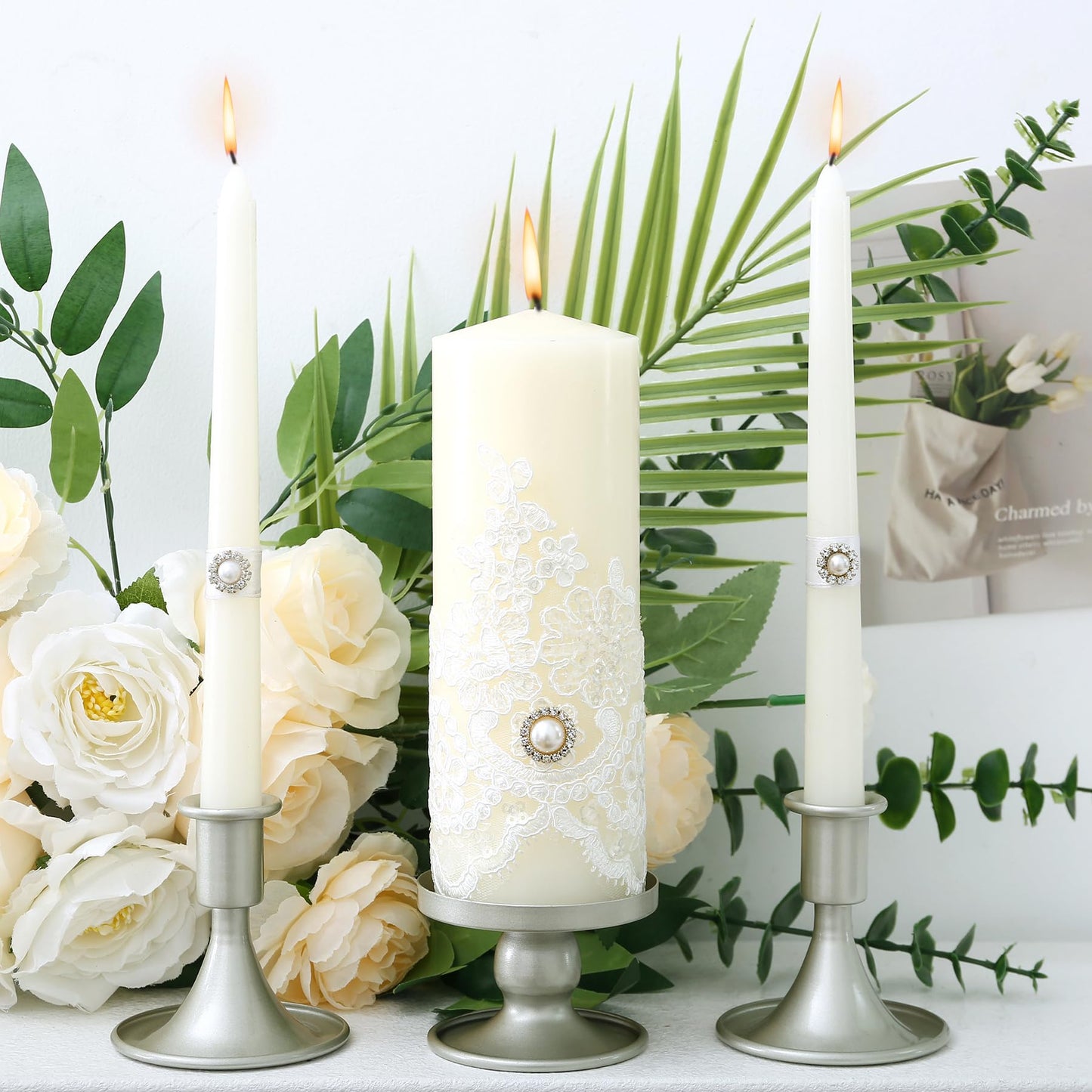 Unity Candle Holder - Unity Candle Holders for Weddings, Metal Unity Candlestick Holder Set of 3, Decorative Unity Candle Stand for Wedding Ceremony Table Centerpiece Decoration Gift (Silver)
