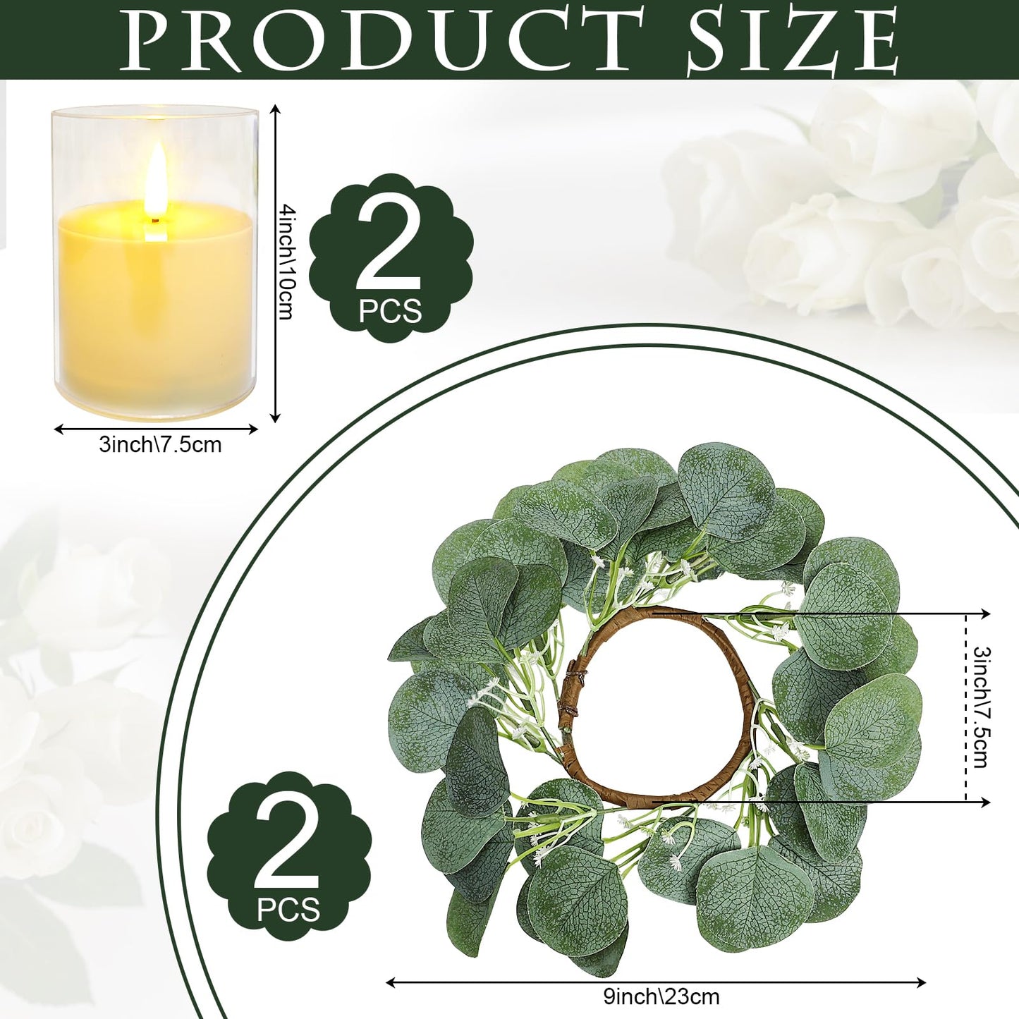 Tobilu 4 Pcs Candle Rings Wreaths with LED Candles - Eucalyptus Candle Rings Greenery Artificial Eucalyptus Leaves Pillar Holder for Wedding Centerpieces Home Table Party Decor