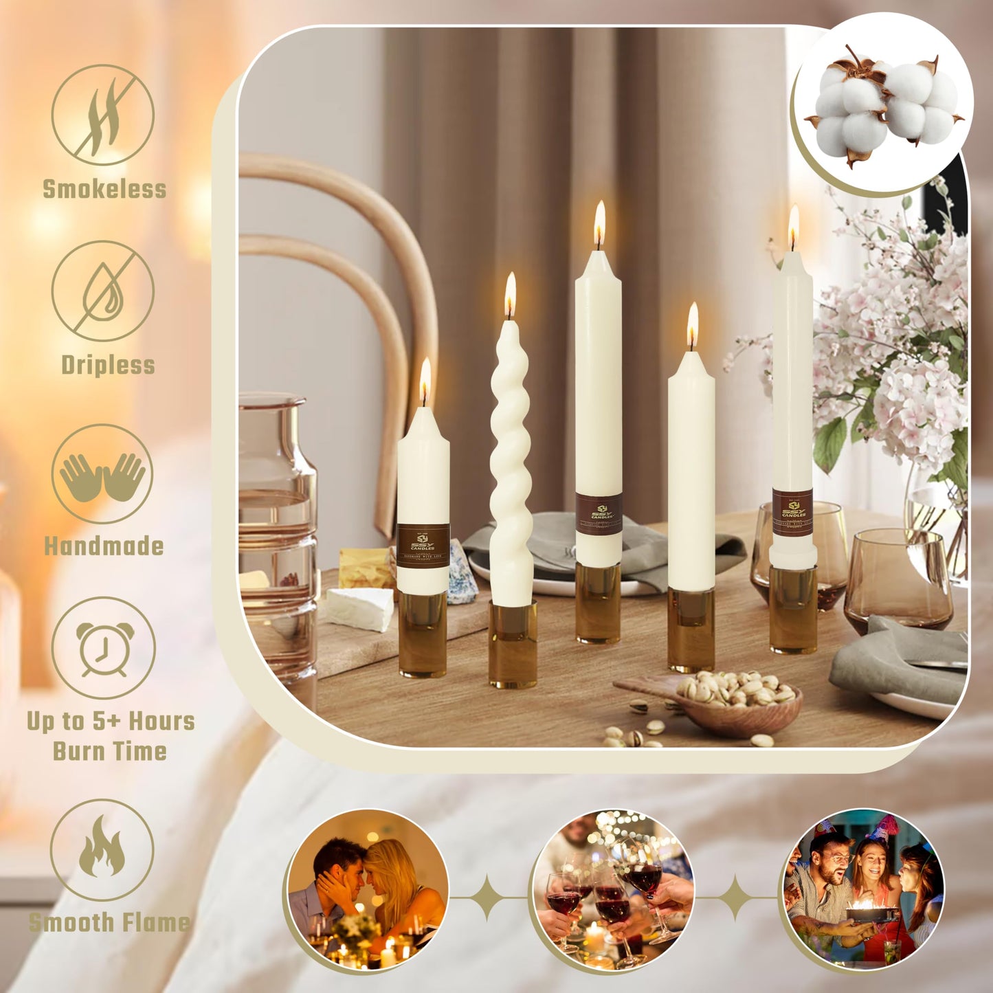 Ivory Candle Dripless Candlesticks Short Taper Candle 7 inch Small Candle Sticks Ivory Tapered Candles Wax Cute Stick Candles for Home Décor Weddings Holiday