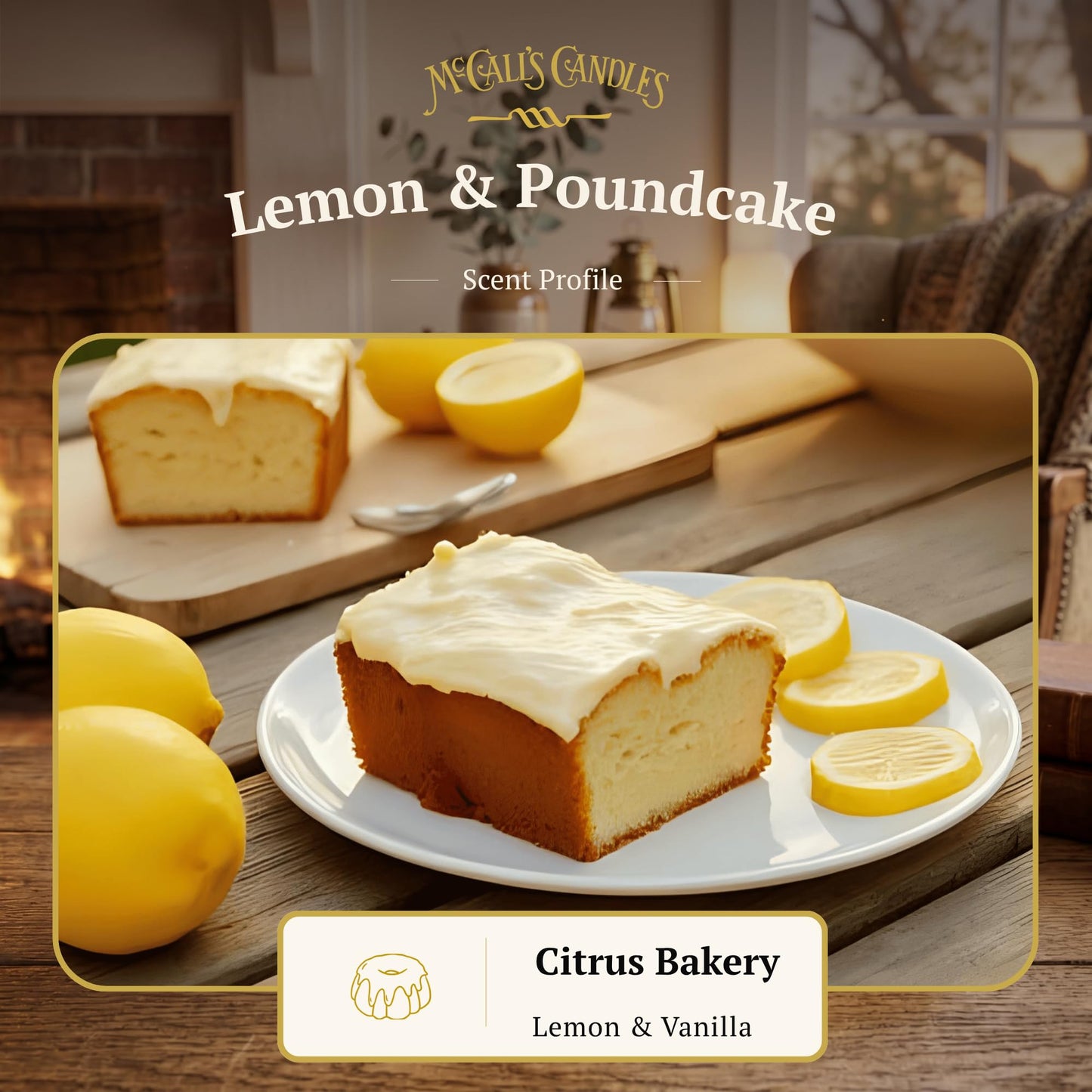 McCall’s Candles | Laura’s Lemon Loaf | 26 oz Scented Candle | USA-Poured | Vintage Rustic Jar with Carrying Handle | Tart Lemon & Sweet Poundcake Fragrance