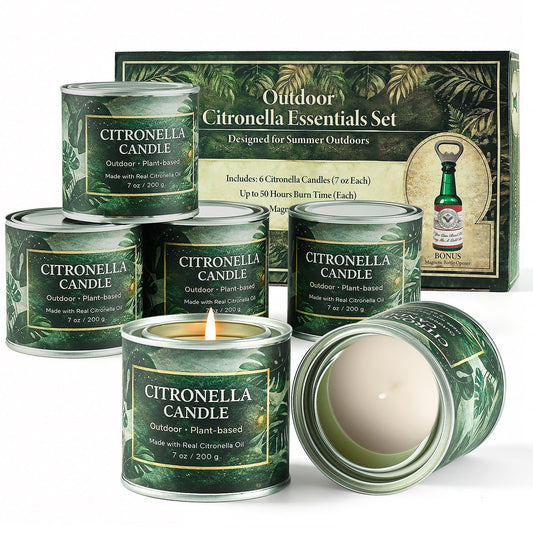 Citronella Candles Outdoor 6 Pack,42 Oz 300 Hours Long Lasting Burn Citronella Candles,Citronellas Candle Set with Fresh Citronellas Oil and Natural Soy Wax for Camping,Garden,Patio,Yard,Balcony