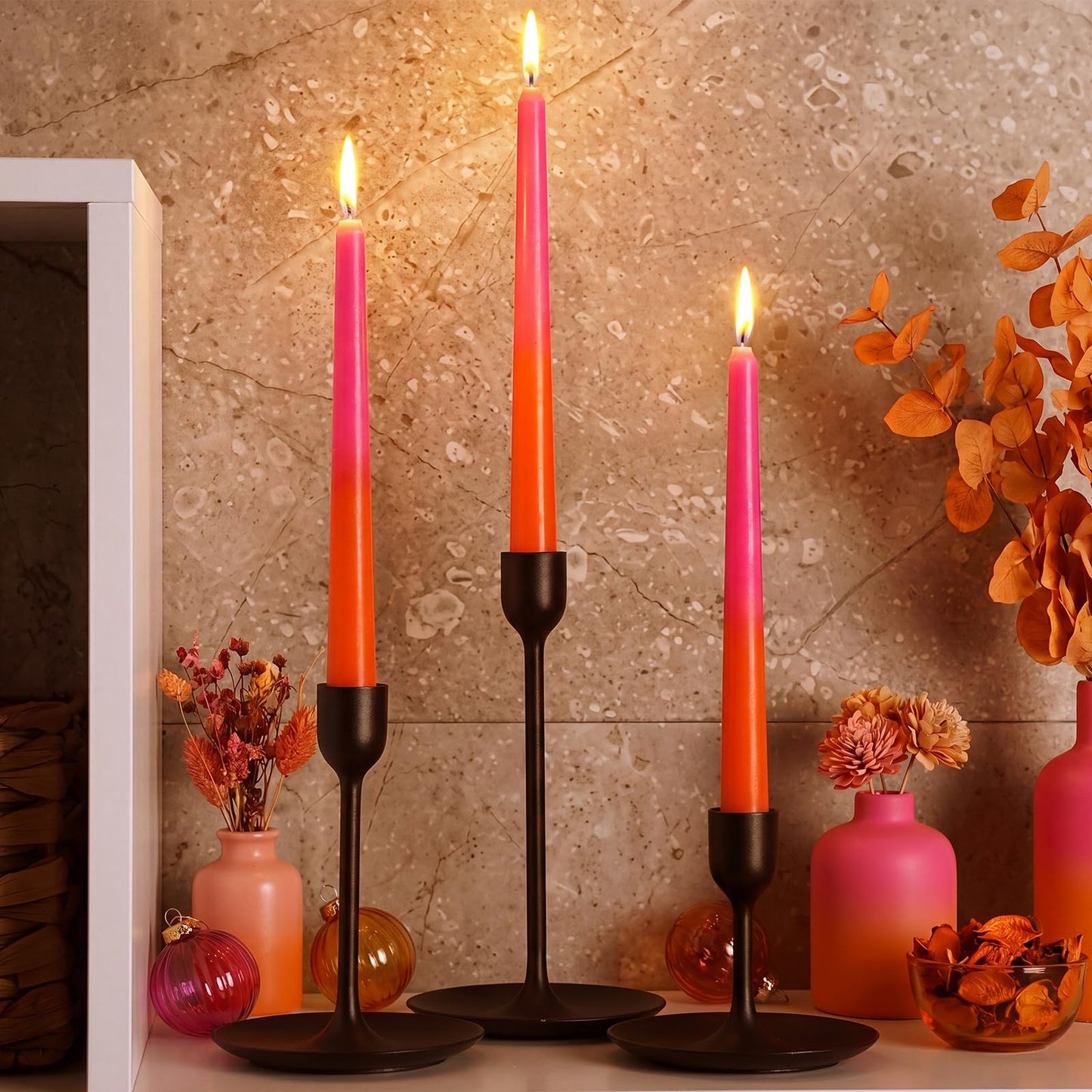 Photect 6 Pcs Pink and Orange Party Taper Candles 10 Inch Gradient Pink Orange Long Candles for Birthday Theme Party Dinner Table Home Bathroom Birthday Decor