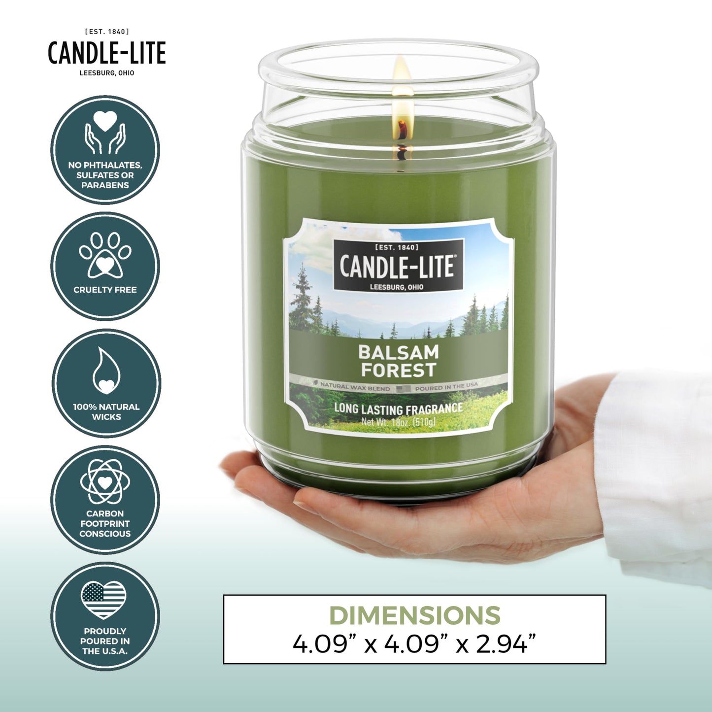 Candle-lite Fall Scented Candles, Balsam Forest Fragrance, 18 oz Jar, Proudly Poured in USA, Aromatherapy Candle, Single-Wick with 110 Hours of Burn Time, Perfect for Creating a Refreshing Ambiance
