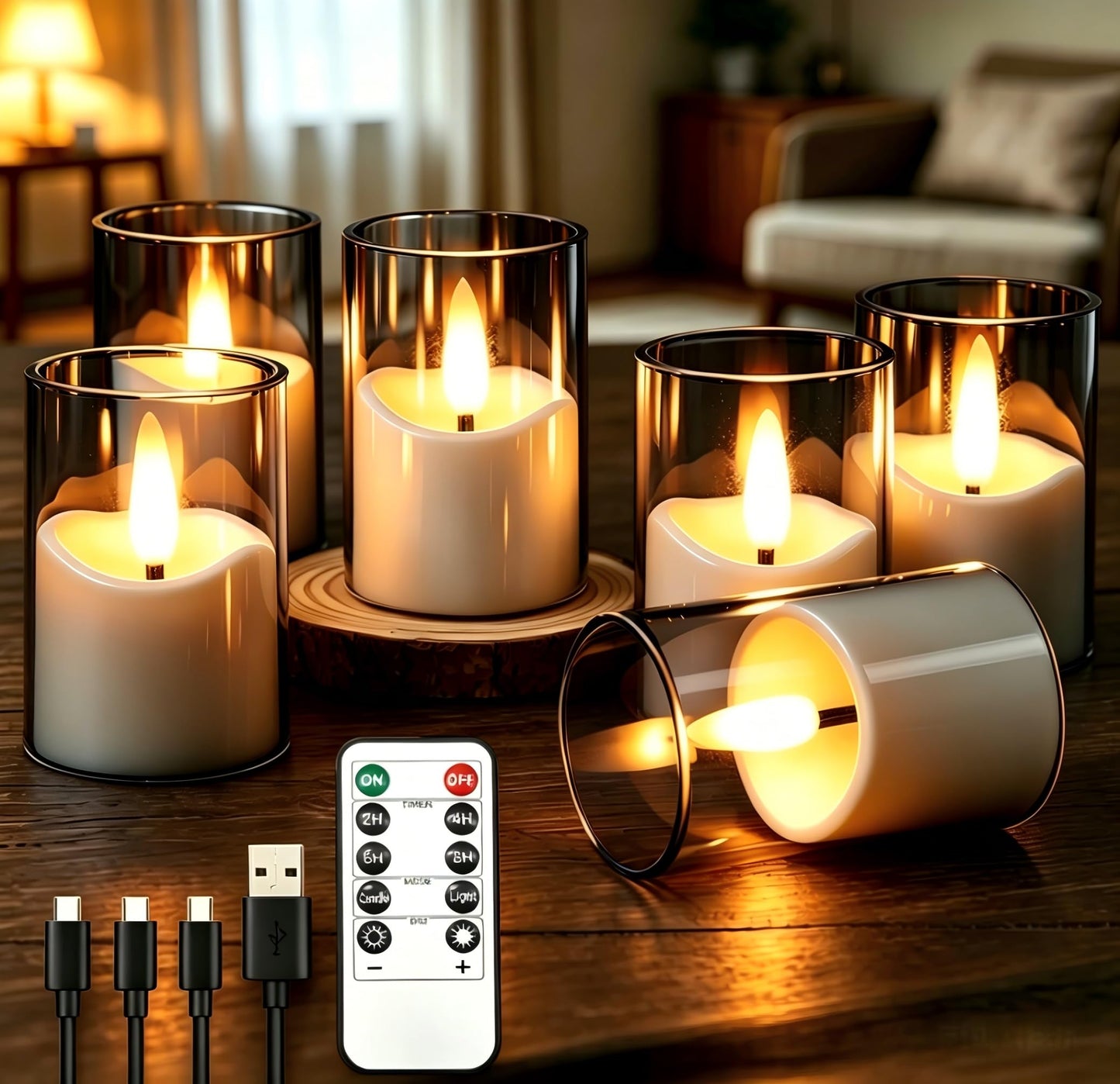 YTRUSTIX Rechargeable Flameless Tea Light Candles with Timer Remote, 1.7"x2.5" Acrylic Small Votive Electric LED Candles Battery Operated for Home Aniversary Wedding Holiday Decor (Pack of 6, Gery)