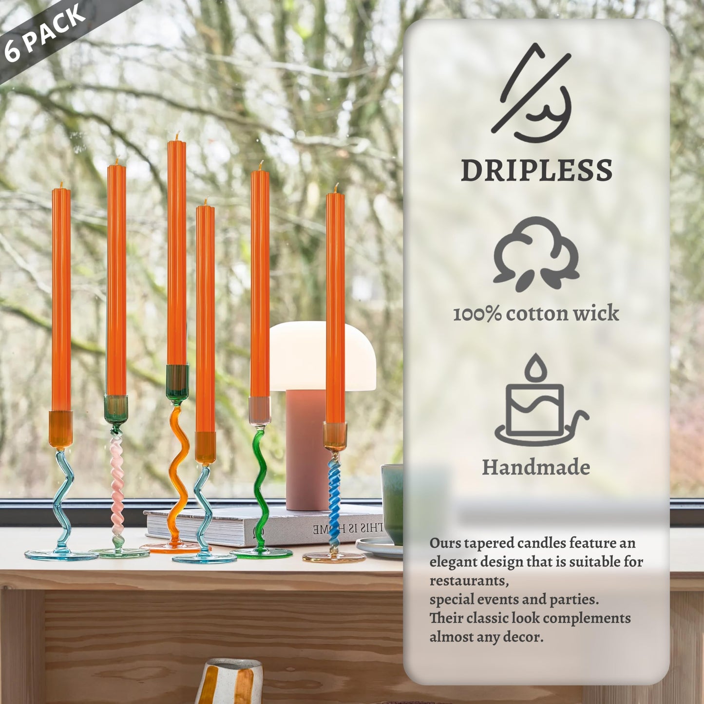 Unscented Taper Candles Dripless Long Orange Taper Candles Smokeless 10 Inch Roman Column Design Dinner Candlesticks for Home Decoration Holiday Gifts