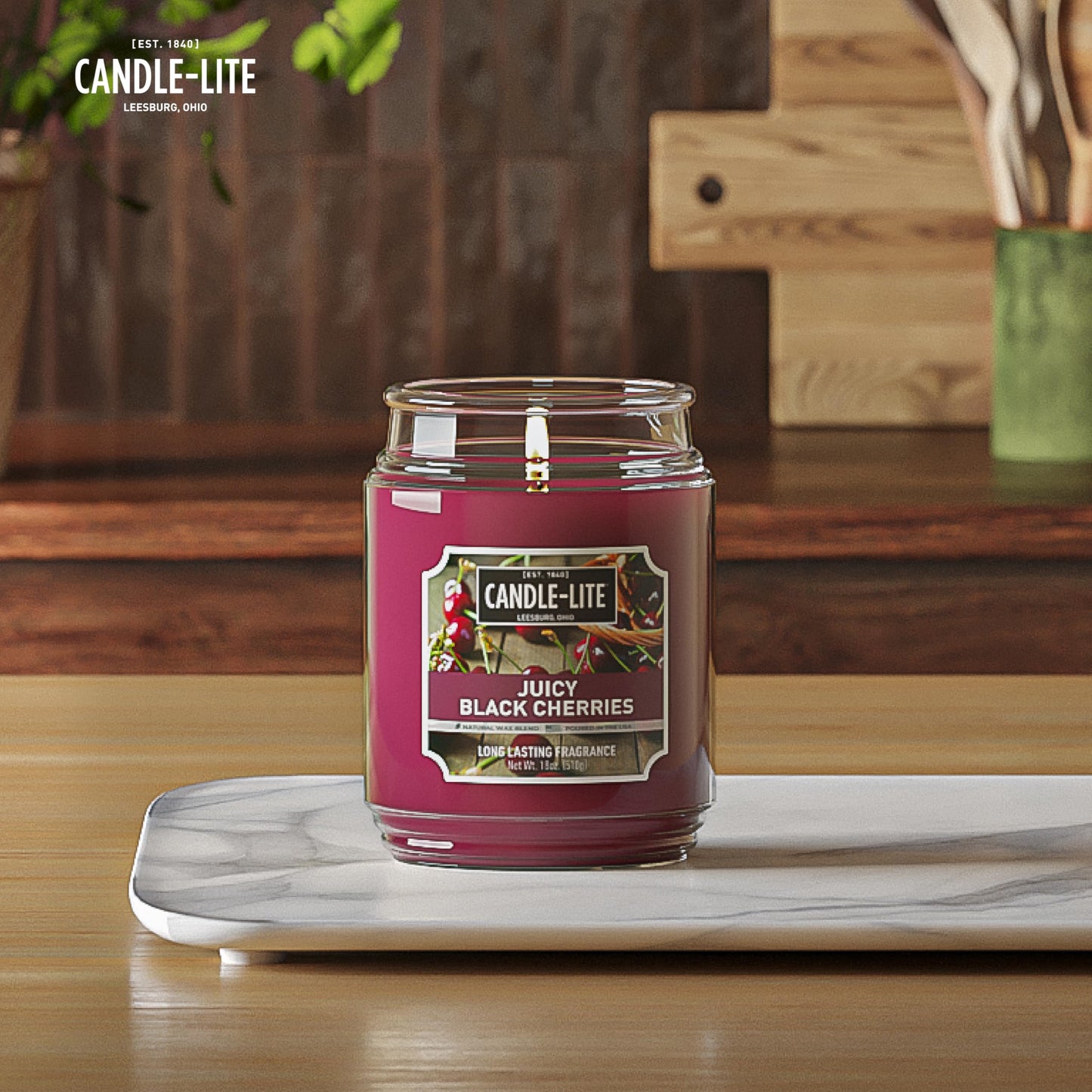 CANDLE-LITE Scented Juicy Black Cherries Fragrance, One 18 oz. Single-Wick Aromatherapy Candle with 110 Hours of Burn Time, Dark Red Color, Jar
