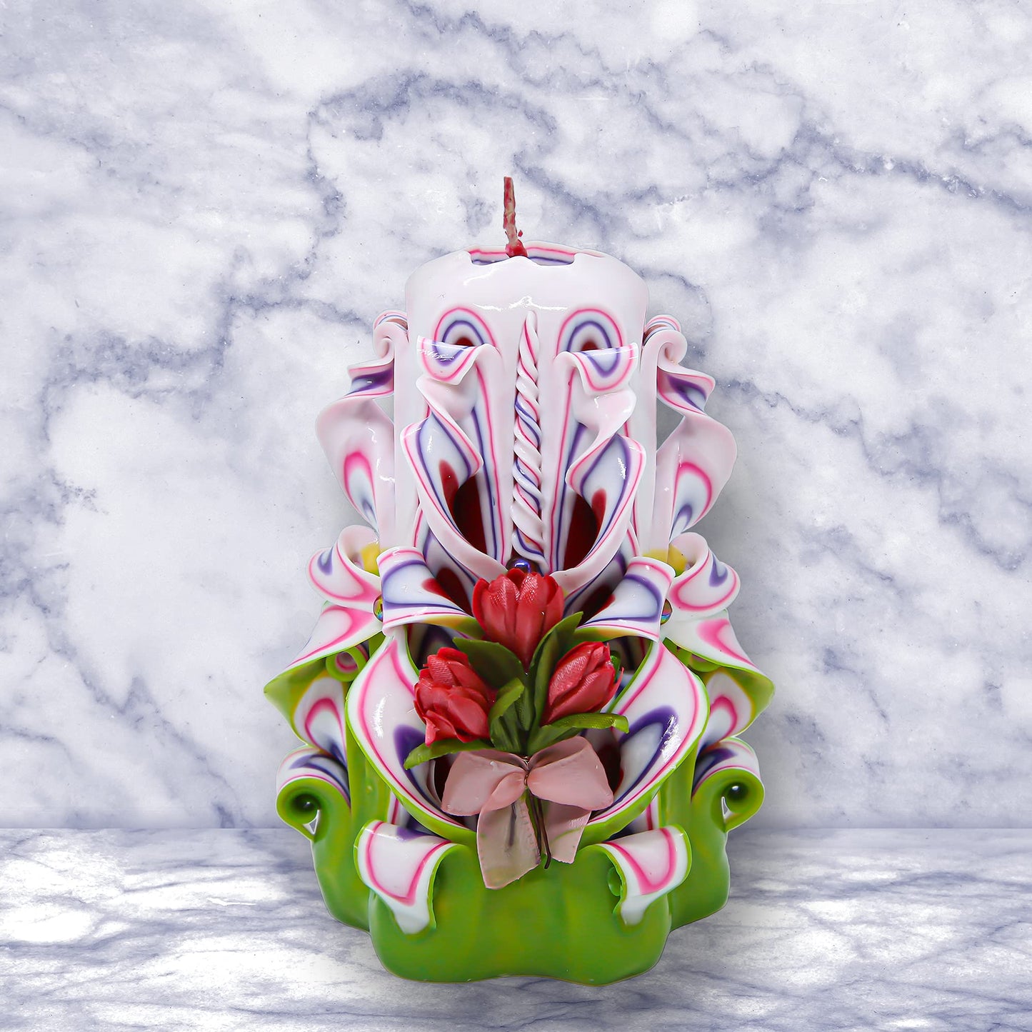 Handmade Carved Candle - Surprise Gift for Her - Decor Birthday Halloween Thanksgiving Christmas - Spiritual Living Room Home Decor Candles - Unique Engagement Wedding Idea - Pink Green - Ordagio