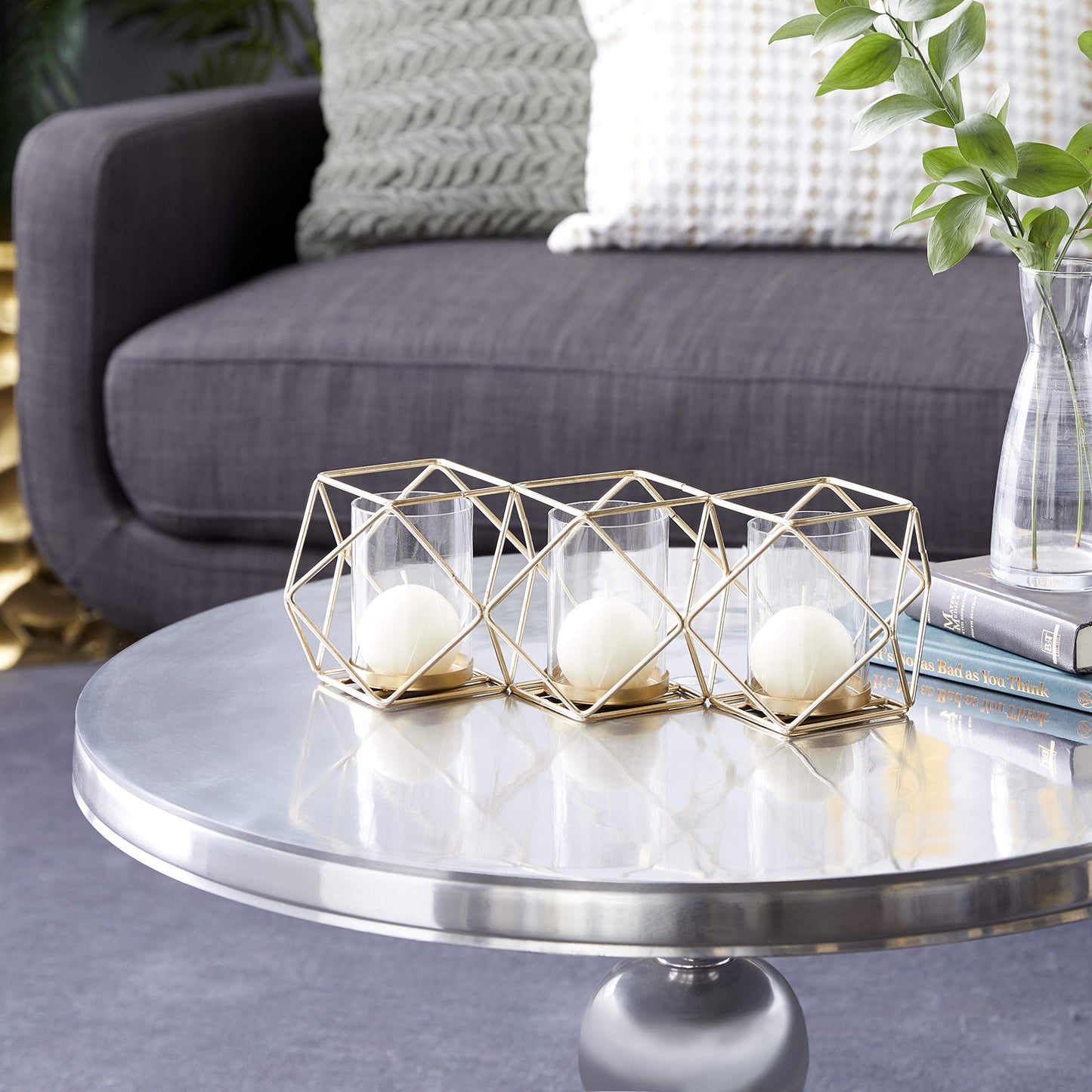 Deco 79 Modern Metal Solid Candle Holder, 15" x 5" x 5", Gold