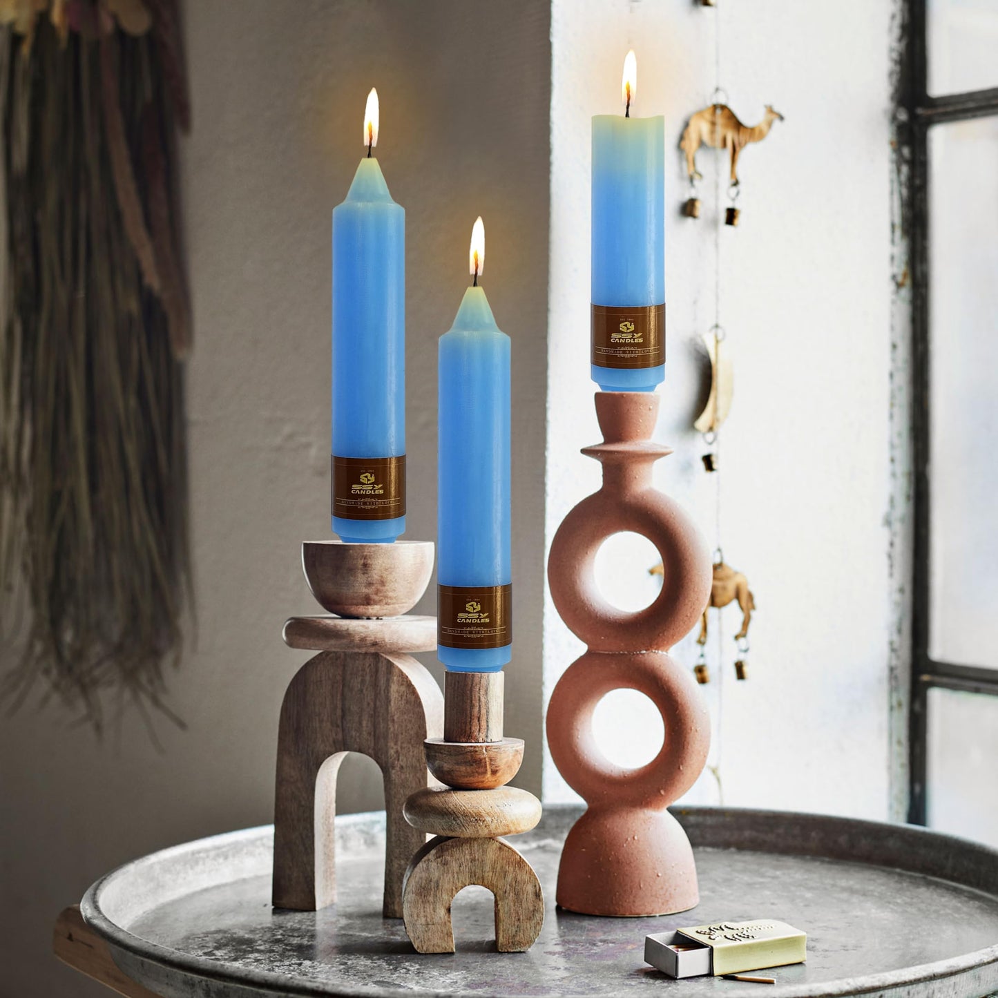 Taper Candle Odorless Candle Blue Candlesticks 7 INCH Short Candle Sticks Unscented Candles Smokeless Candles for Dinner Home Décor Weddings Festive Seasons Holiday