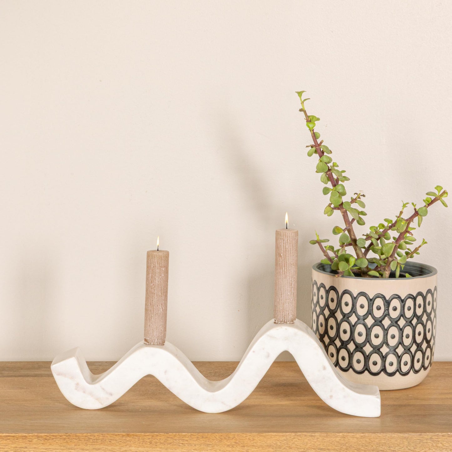 Bloomingville Marble Wave Double Taper Candle Holder, White
