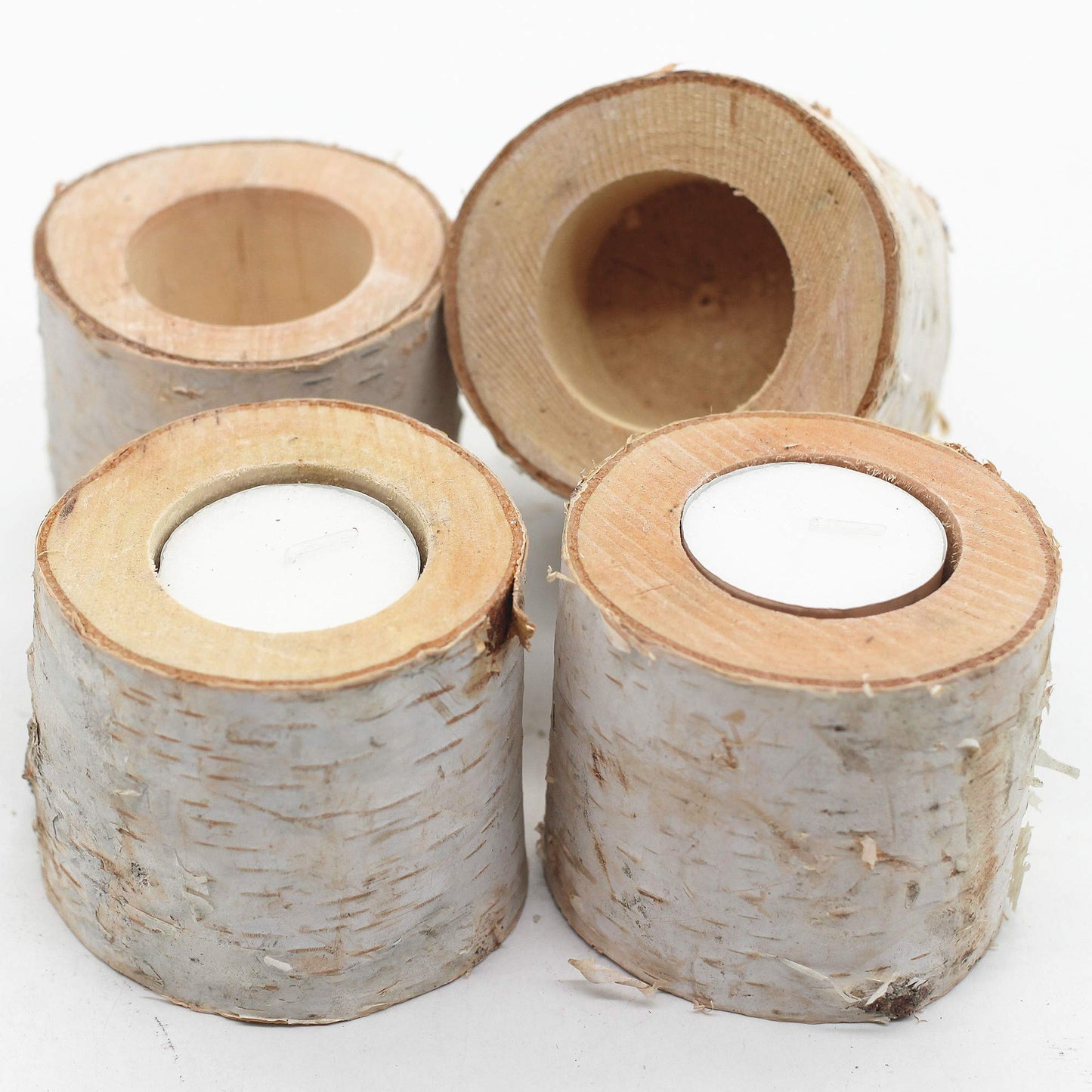 Christmas Birch Tealight Holder Real Birch Log Candle Holders Wooden Tealight Candleholder Succulent Plant Holder for Home Party Fireplace Decoration (Pack of 4 Same Height 2.36"x2.36")