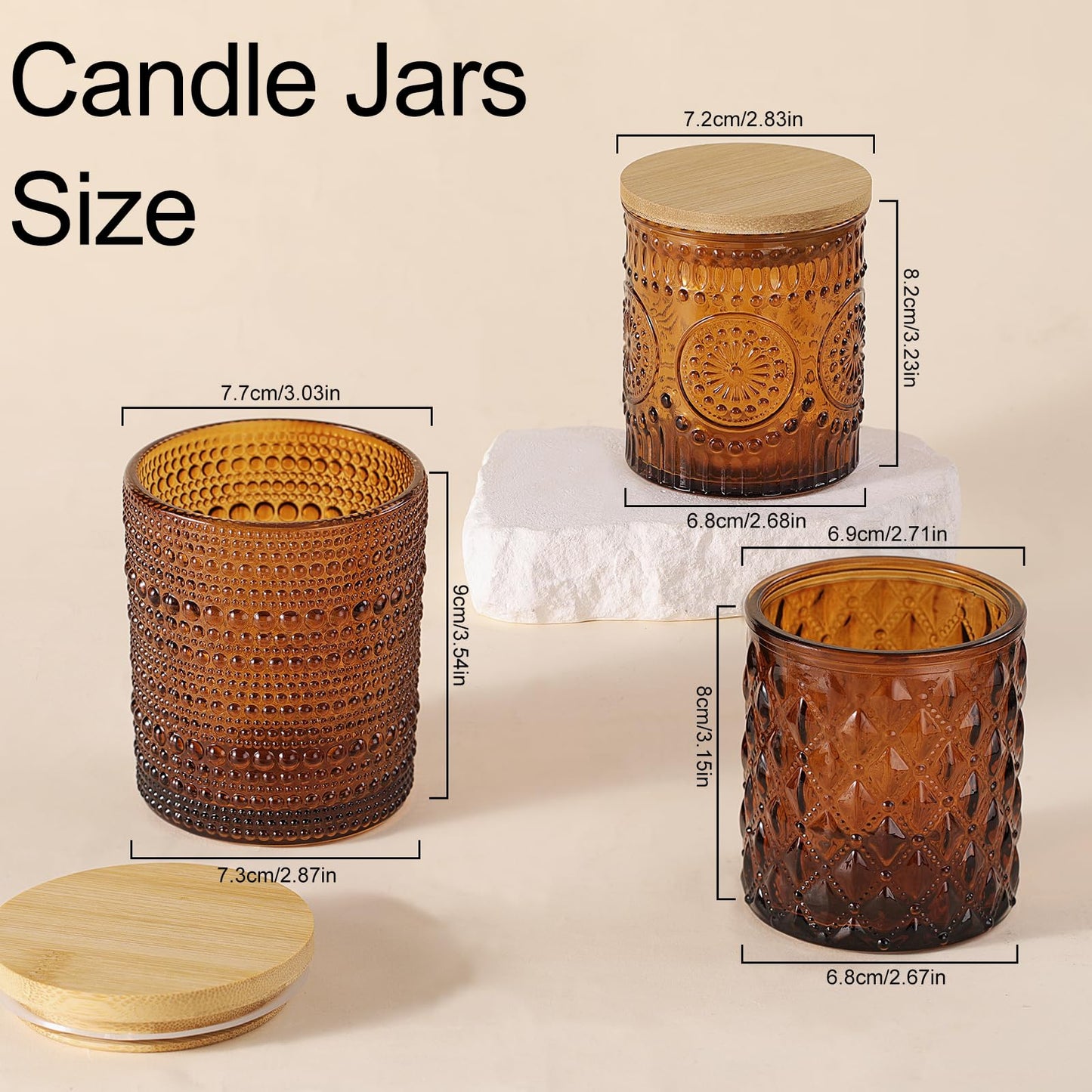 DARJEN 12 Pack Amber Candle Jars for Making Candles- 3 Styles Glass Candle Making Jars Bulk with Bamboo Lids and Labels, Candle Making Supplies Candle Vessels for Home Decor