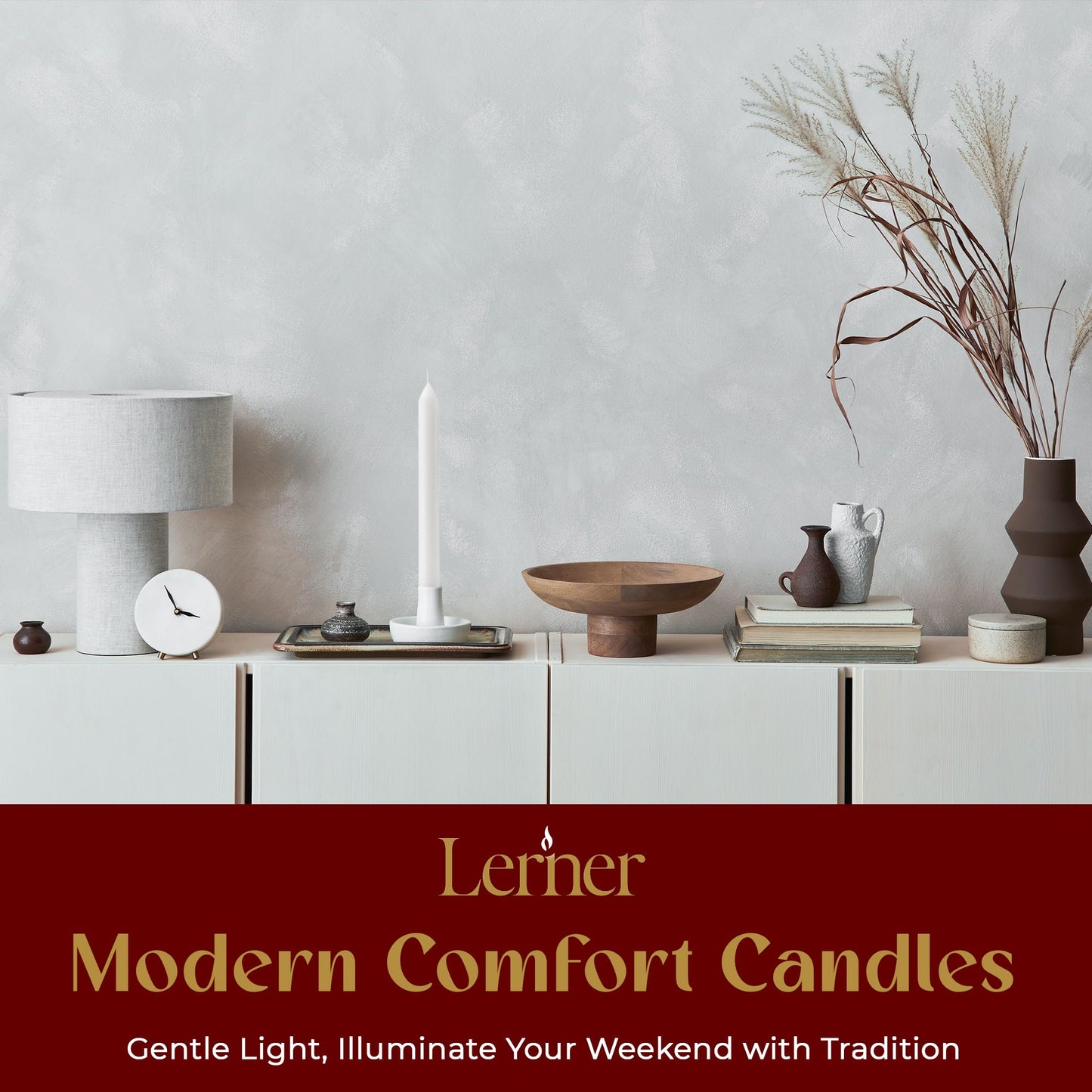 Lerner White Household Candlesticks, Pack of 50 | 6-Hour Burning Time | 7 Inch Tall Dinner Candles | 100% Dripless | Shabbat Candles | Candlesticks for Holidays, Churches, Décor, Emergencies