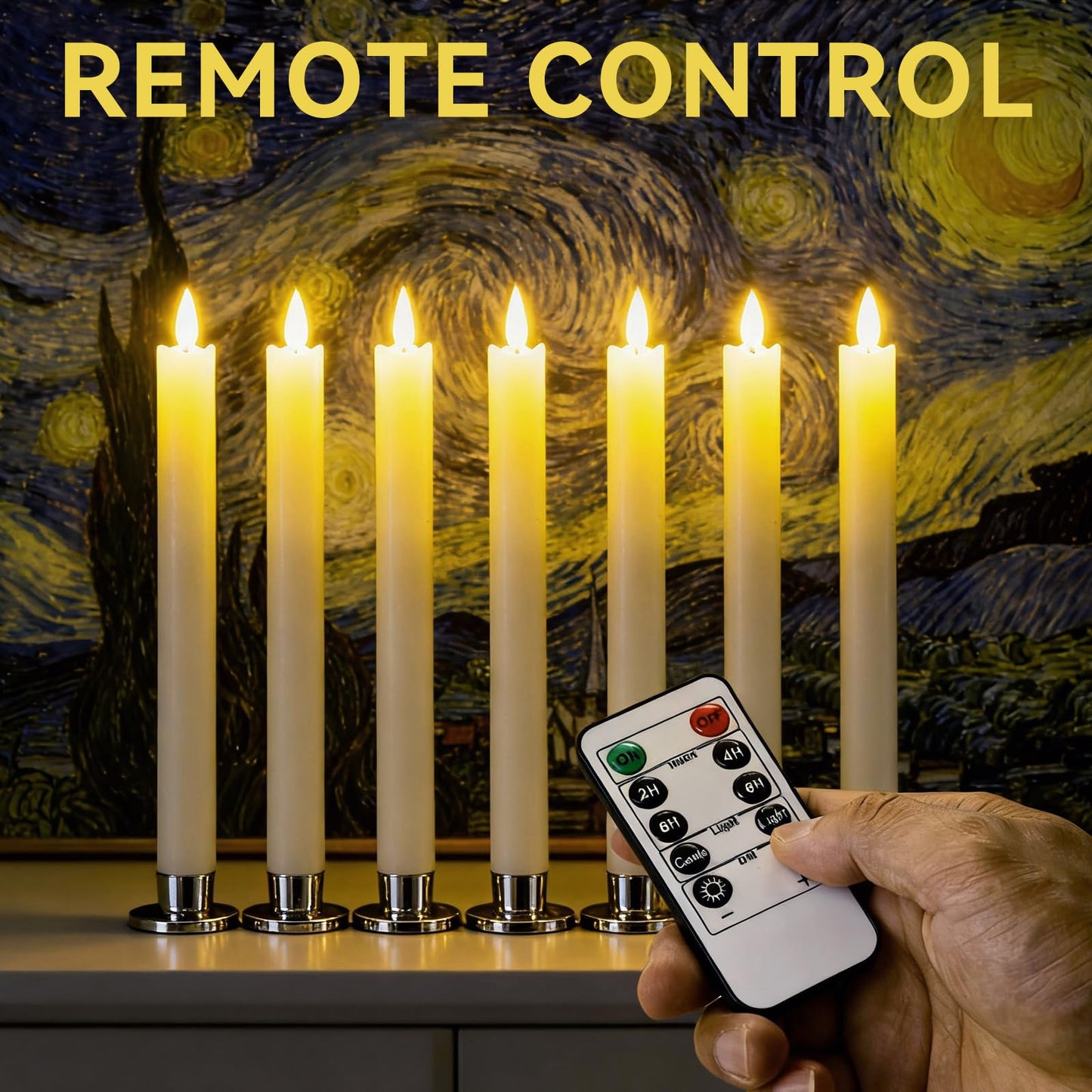 SUNGEGE Flameless Taper Candles 9.9 Inch Battery Operated – 6 Pack Beige Realistic Flickering Flame Remote Control Dimmable LED Candles with Timer for Chandelier Candelabra Wedding Holiday Decor