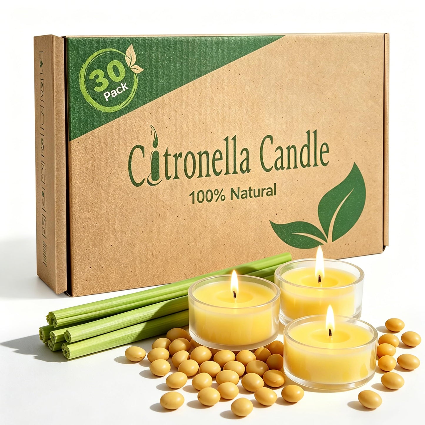 Tealight Citronella Candles Outdoor, 4Hours Soy Wax Tea Lights Candles for Patio, Garden, Yard, Terrace, Camping, Home, Indoor, Party, 30 Pack Acrylic Votive Candles for Weddings, Shabbat, Events