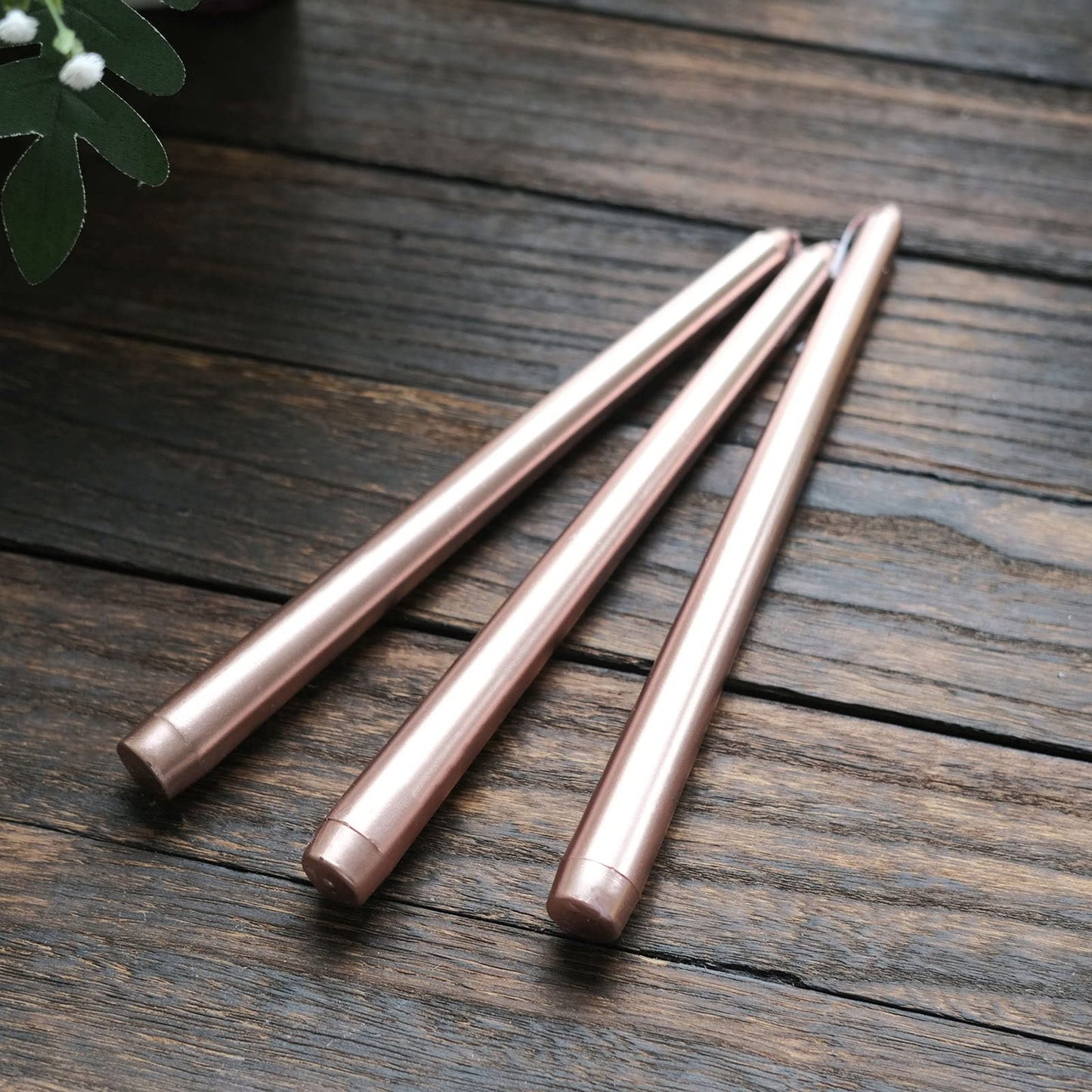 Tableclothsfactory 10" Tall Premium Quality Dripless Unscented Rose Gold Taper Candles Wedding Dinner Candles Set of 12