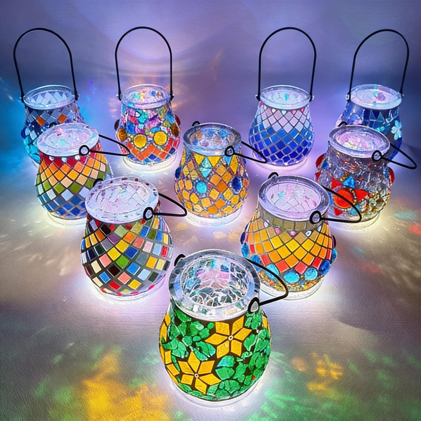 Maimeili Mosaic Candle Holder DIY Kits Stained Glass Handmade Candlestick with Handle Tealight Decor for Home Lighting Birthday Christmas(NO Candles)