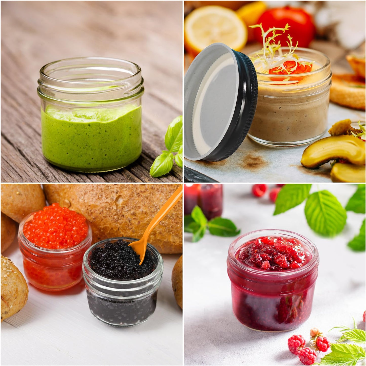 Jaisie.W 4 oz Mini Glass Jars 40Pack - Small Mason Jars with Lids & Stickers for Food Storage, Candle Making, Pantry Organizers - Black Lids