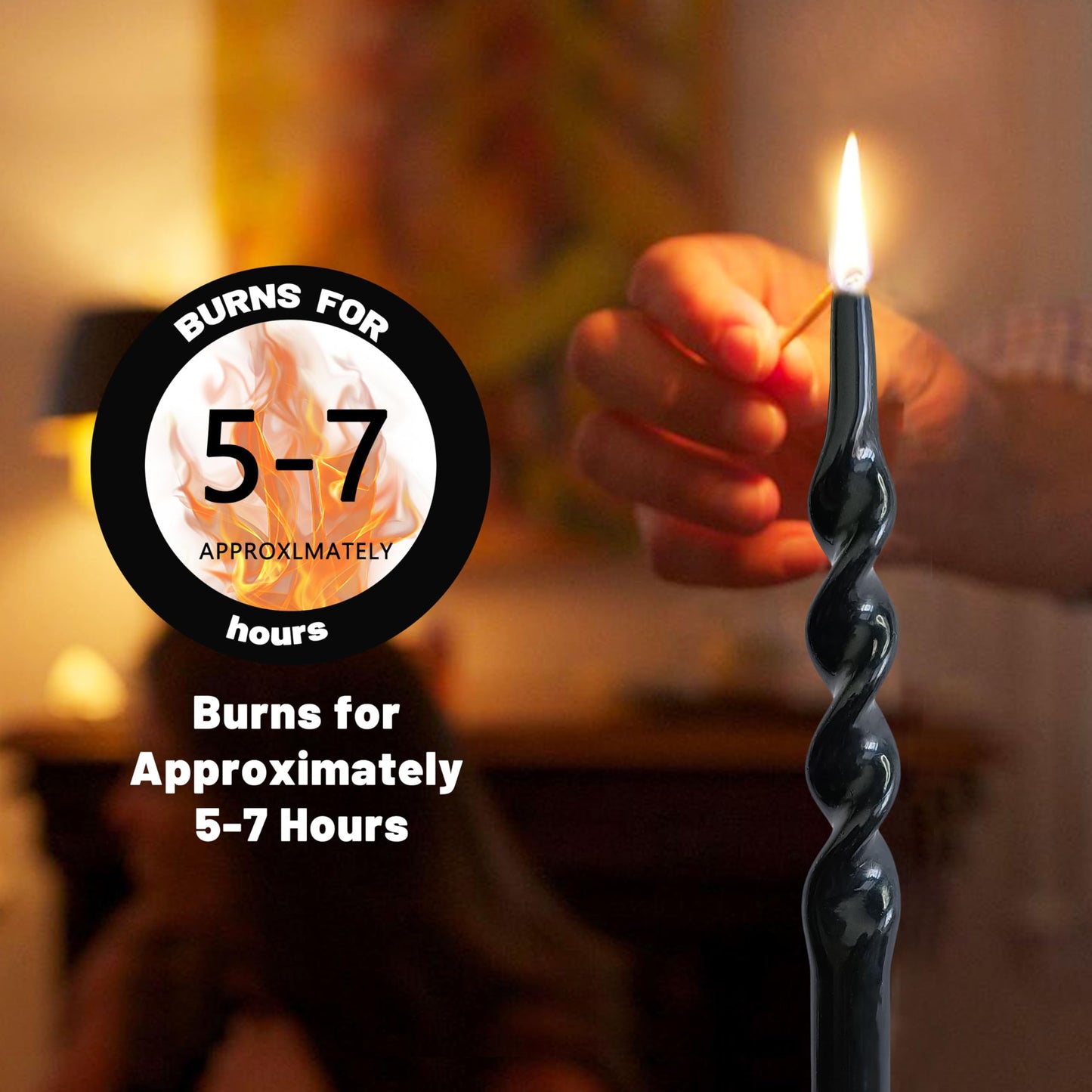 NJAO HOO 10 Inch Black Spiral Taper Candles Twisted Halloween Candlesticks Unscented Tapered Candles for Thanksgiving Dinner Home Decor Party Wedding, 4 Pcs