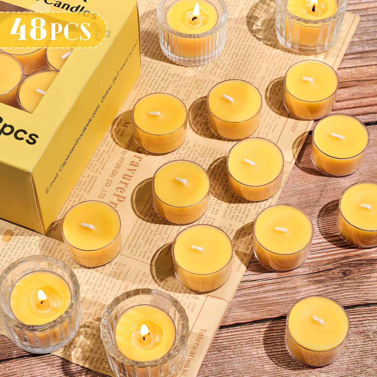6 Hours Beeswax Tealight Candles, 48 Packs Pure Beeswax Candles Extended Burn Time Beeswax Tea Lights Burn Evenly and Clean Bees Wax Tealight Candles Bulk for Relaxing Air Purification